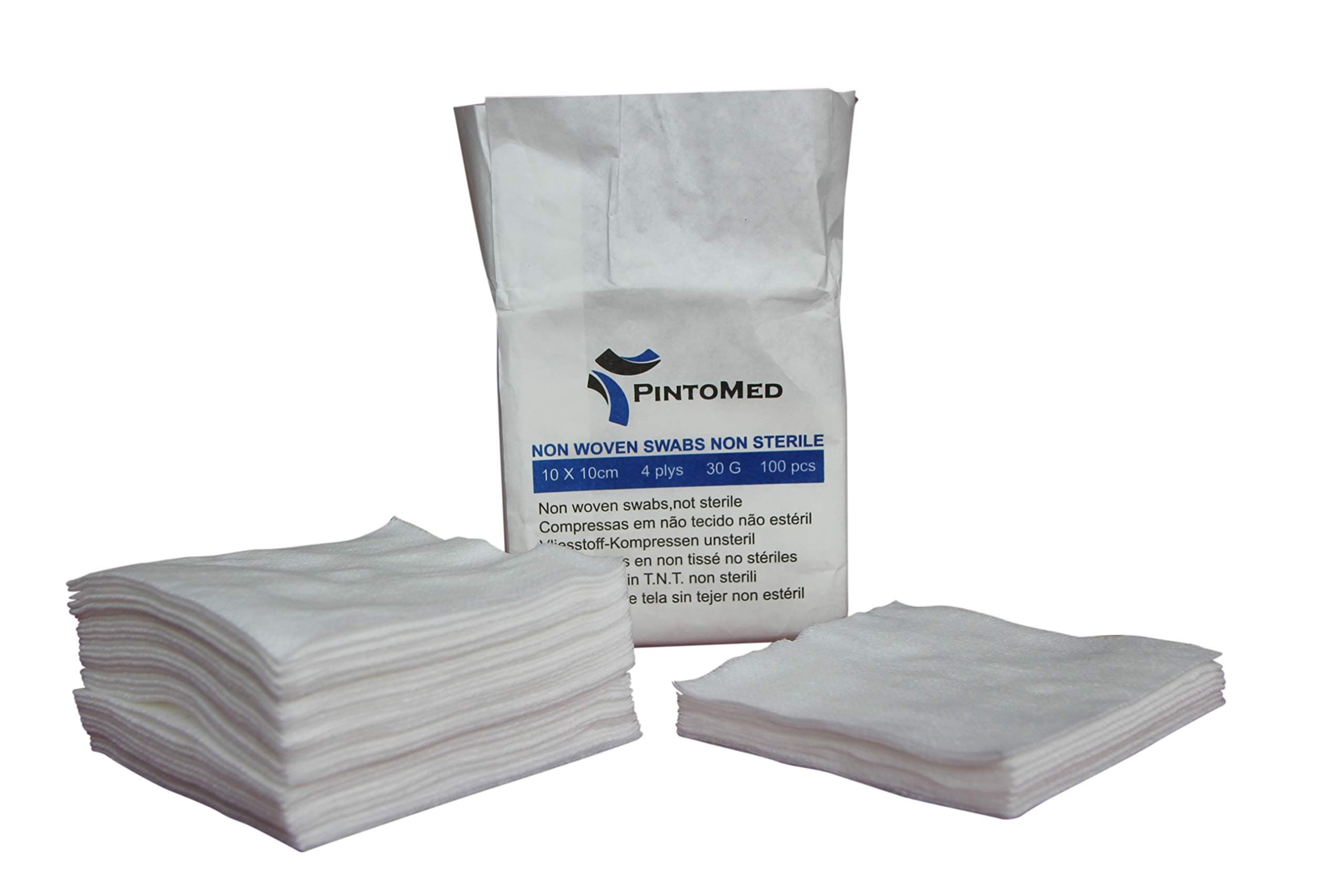 PintoMed - Non-Woven Swabs, Soft Wound Care, Absorbent, First Aid, Non-Sterile 10cm X 10cm 4Plys - Pack of 100 Pcs