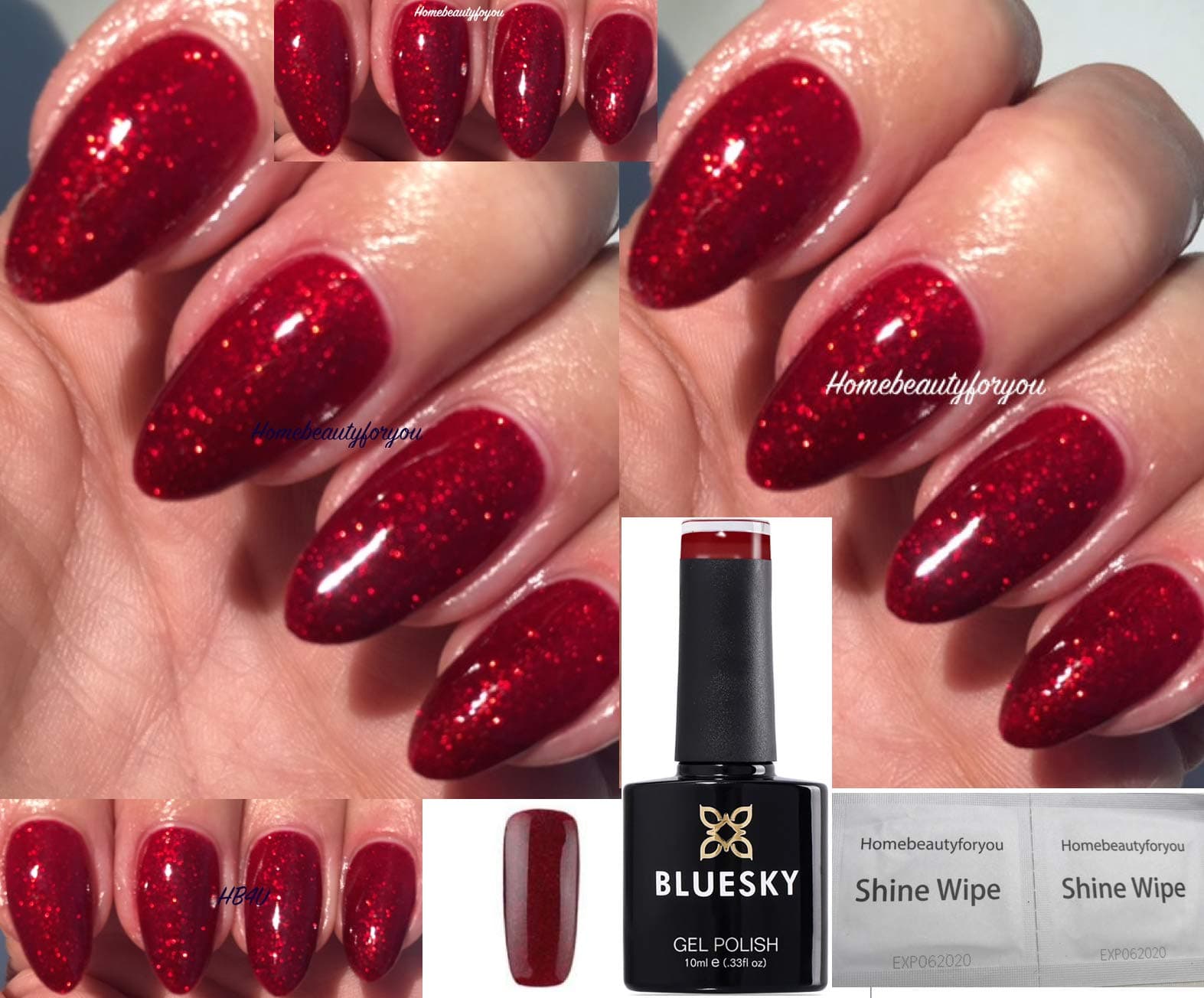 Bluesky Nail Gel Polish Red Flame Bright Red Glitter KS4010 UV LED Soak Off 10ml (Requires Drying under UV/LED Lamp)
