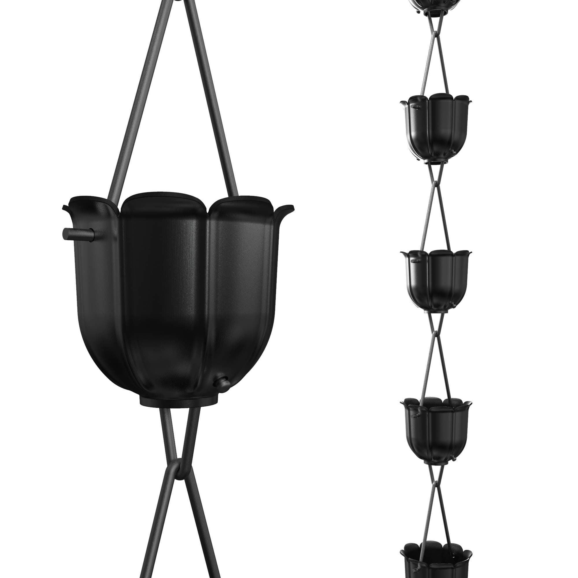 Rain Chains DirectFlutes, 8.5 Feet Length, Aluminum, Black Powder Coated, Functional and Decorative Replacement for Gutter Downspouts