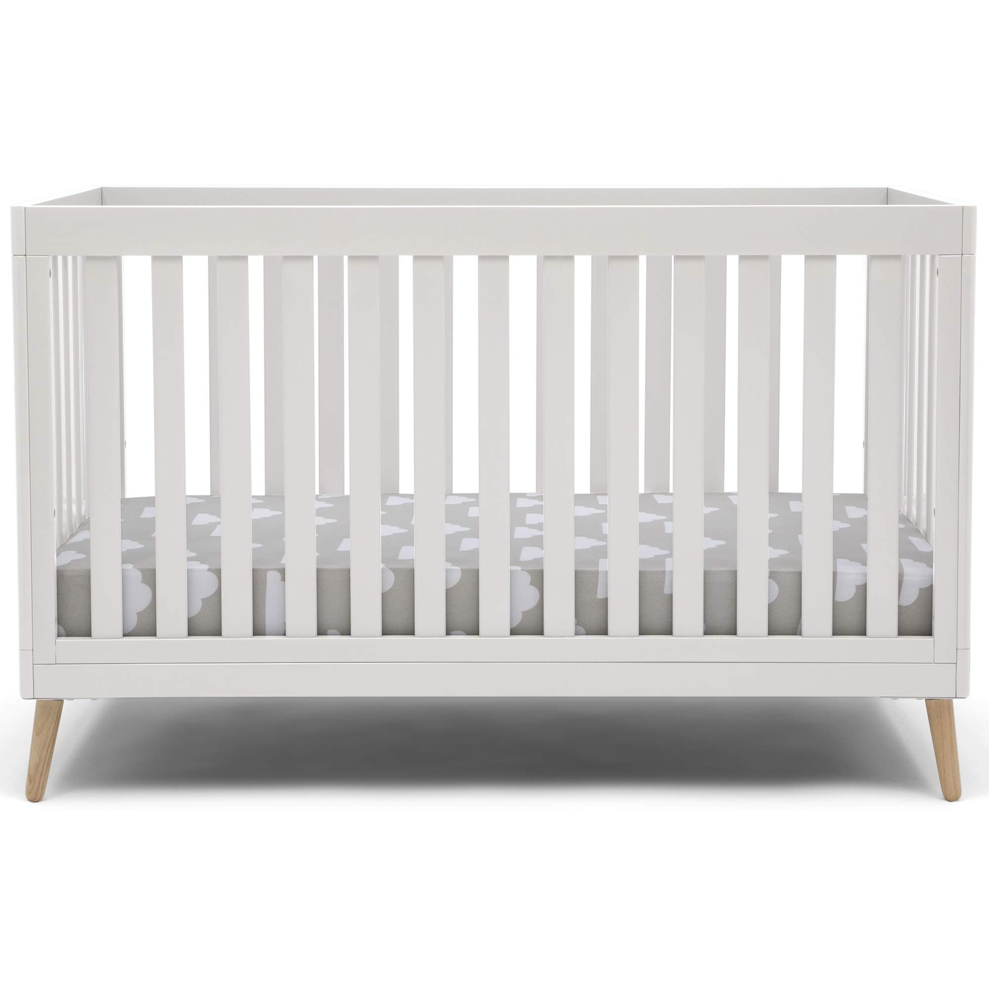 Delta Children Essex 4-in-1 Convertible Baby Crib, Bianca White with Natural Legs