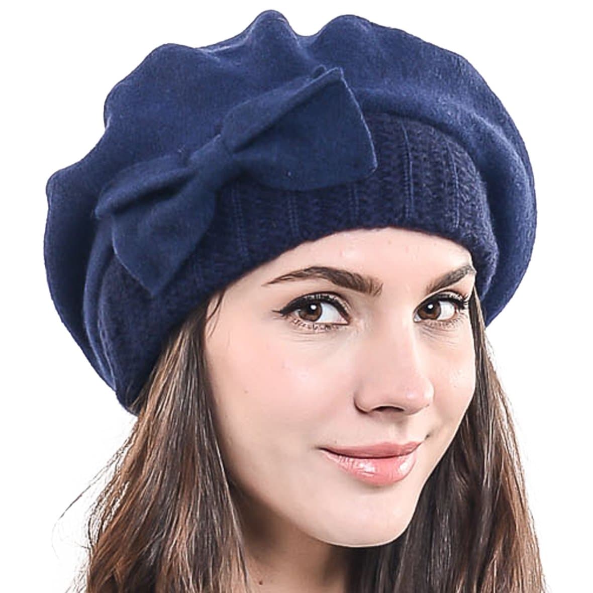 F&N STORY Lady French Beret Wool Beret Chic Beanie Winter Hat Jf-br034