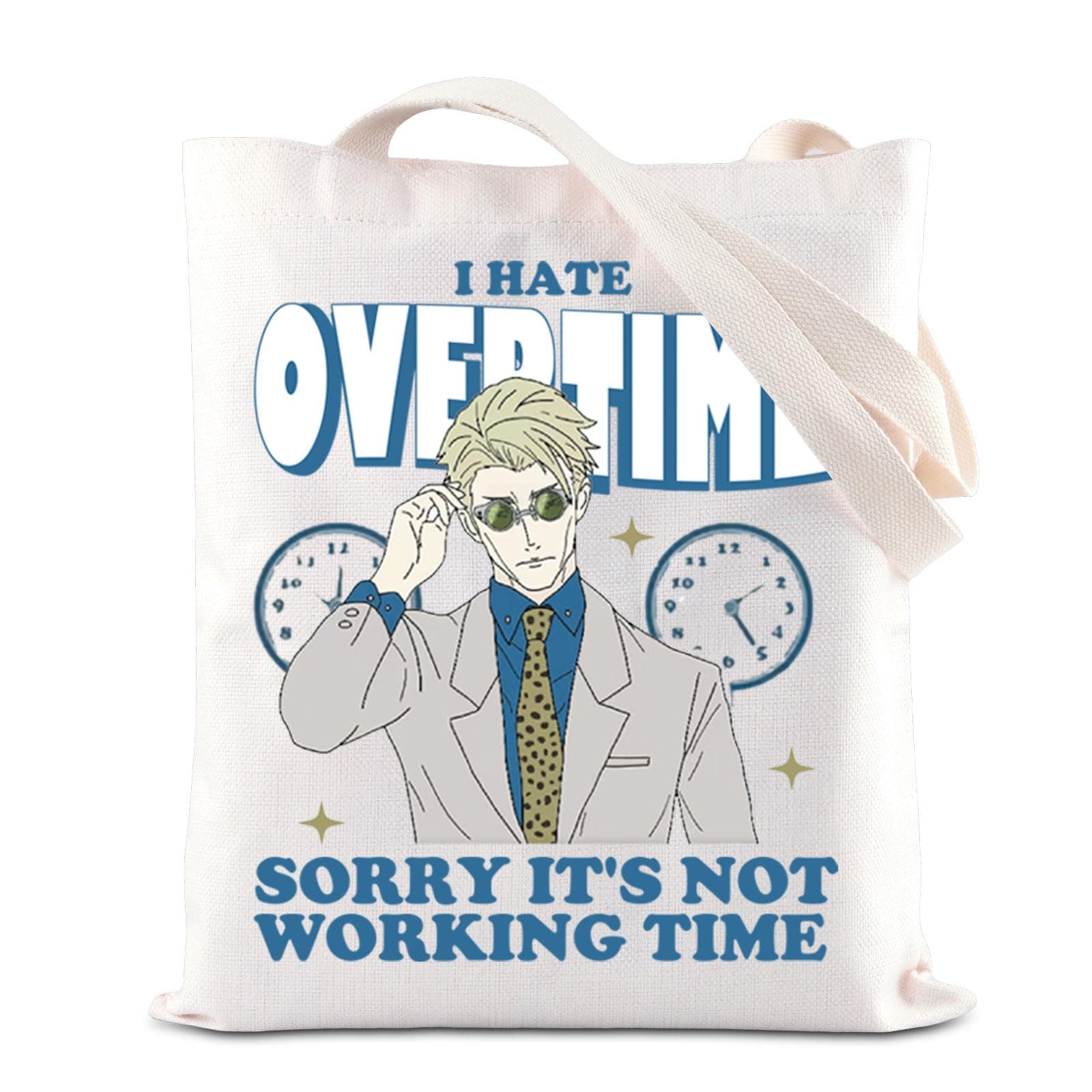JJK Inspired Tote Bag I hate Overtime Anime Lover Gift Sorcerer Curse Fighter Japanese Anime Fan Shopping Bag