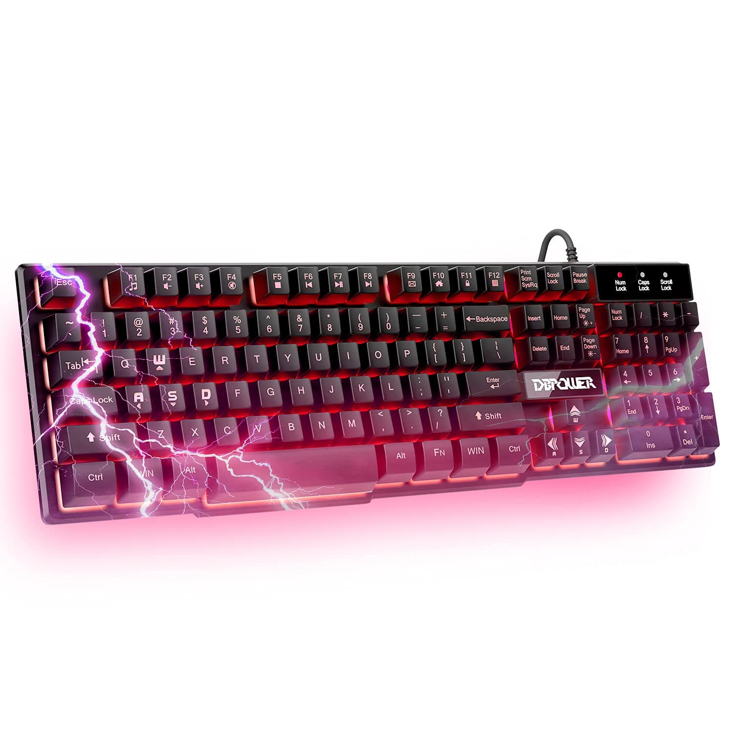 DBPOWER Gaming Office 2-in-1 Keyboard with 3-Color LED backlighting, Ergonomic Waterproof Mechanical Feel Full-Size 104-key Gaming Keyboard, Office Equipment for PC laptops Computer