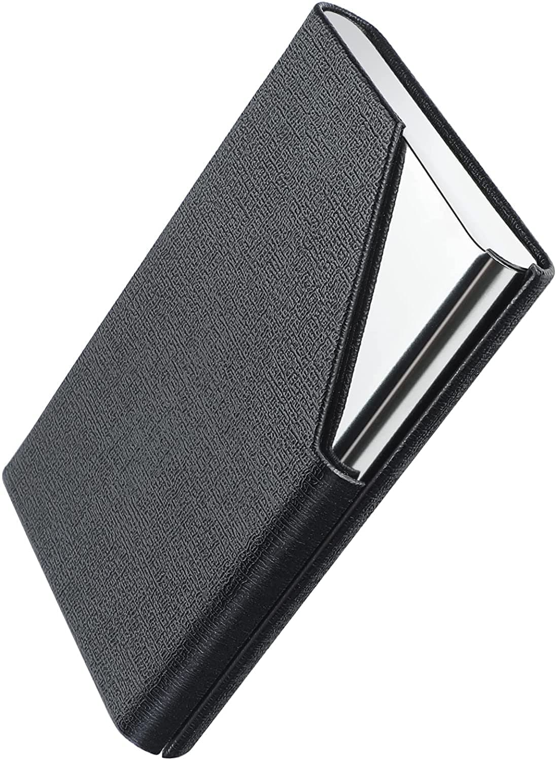 Wawasia Business Card Holder, Luxury PU Leather & Stainless Steel Multi Business Name Cards Case, Pocket Wallet Credit Card ID Case/Holder for Men & Women (Black)