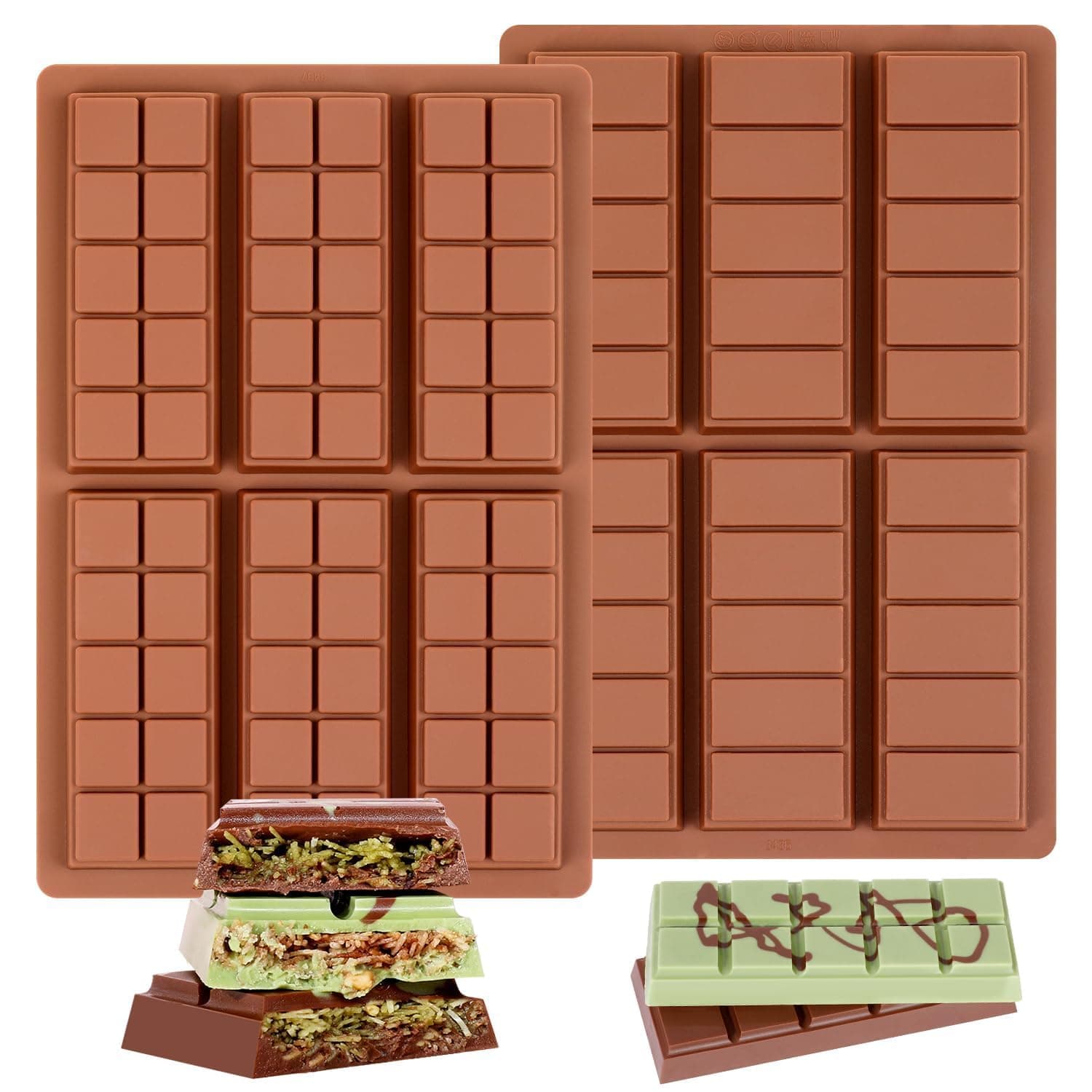 Chocolate Bar Mold - Non-Stick Chocolate Mold, Food Grade Silicone Deep Chocolate Bar Mold for Milk Chocolate Bar, Dubai Chocolate Bar Pistachio - Set of 2