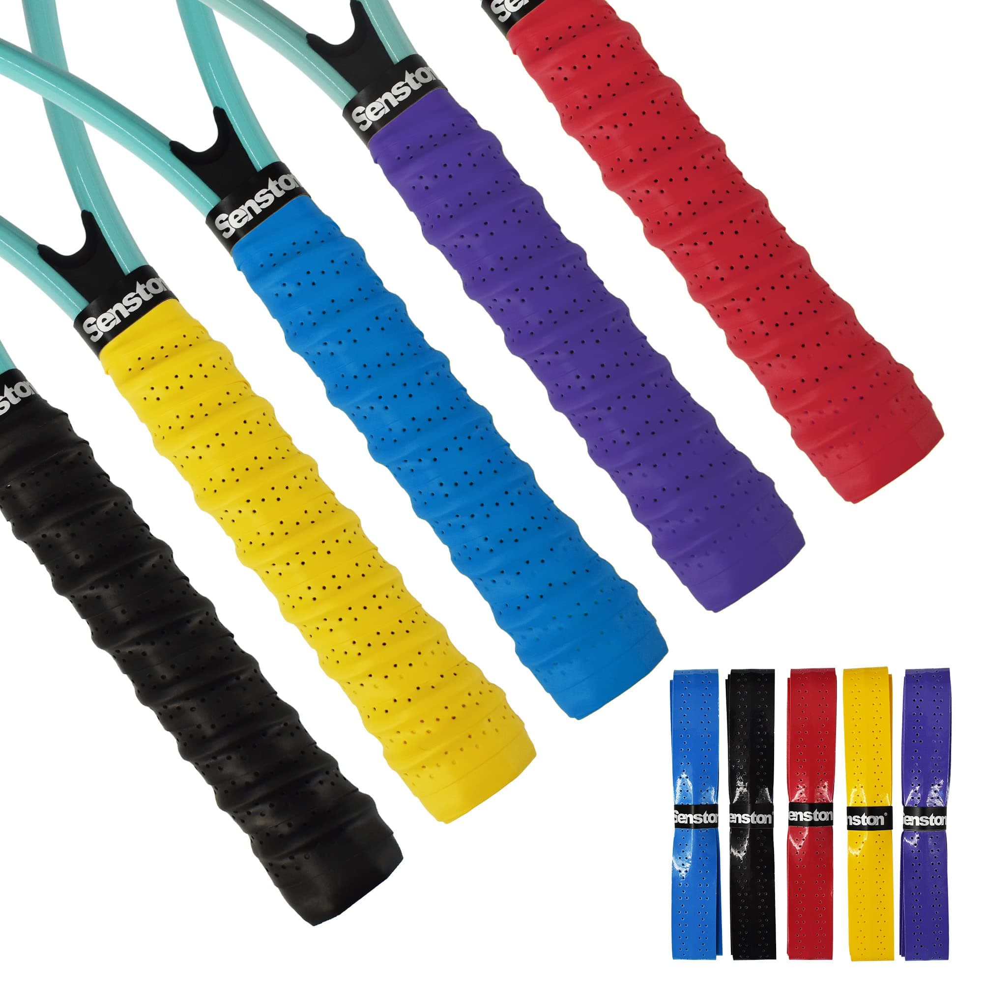 - Tennis Racket Grip Anti Slip Perforated Super Absorbent Badminton Racquet Overgrip Tape, Multicolour 5 Pack