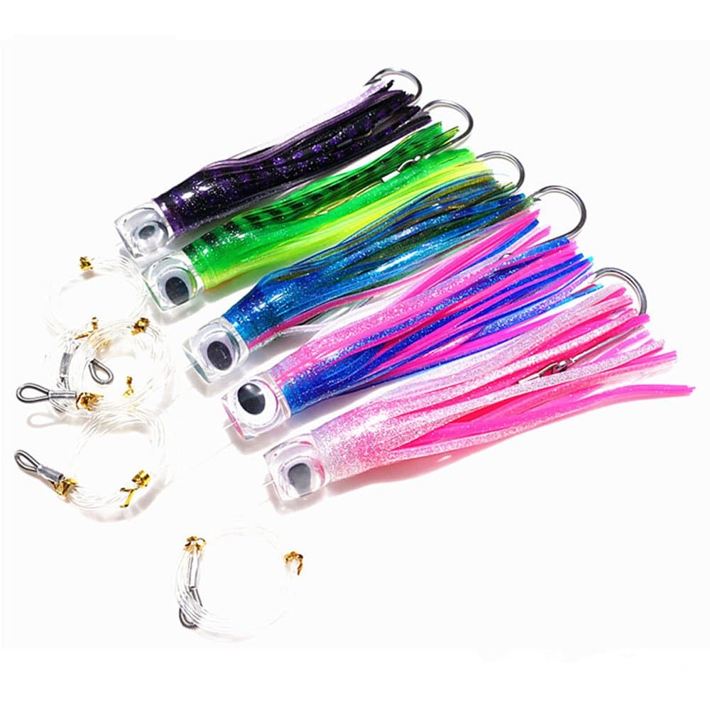 Trolling Skirt Tuna Lures Set of 8 inch/9 inch/11 inch for Mahi Marlin Dolphin Wahoo Shark with Rigged Hooks Big Game Fishing Saltwater Lure