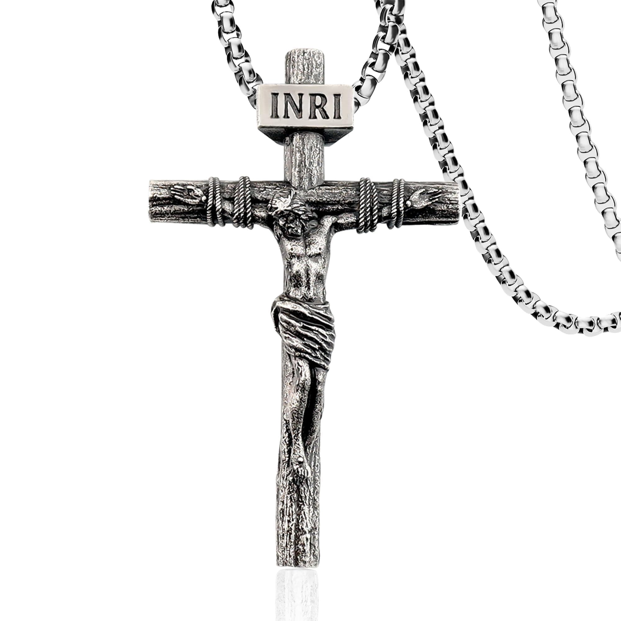 Crucifix Cross Necklace for Men and Women with Exquisite Jesus Pendant and Stainless Steel Chain 16-30 Inch