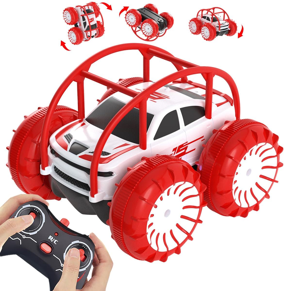 Remote Control Car, RC Cars Amphibious Land & Water Beach Pool Toy Off-Road RC Boat, 360°Flip Rotation Stunt Car with Sidelights for Toddlers 3 4 5 6 7 8 9 10 11 12 Years Kids Boys Girls