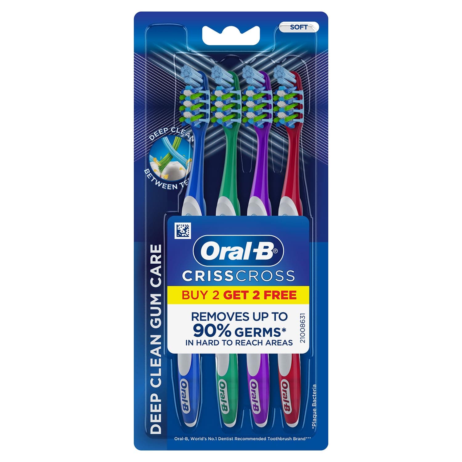 Oral-B Pro-Health Gum Care Soft Toothbrush, Battery Powered, 3 Pack, Blue, Purple, Green