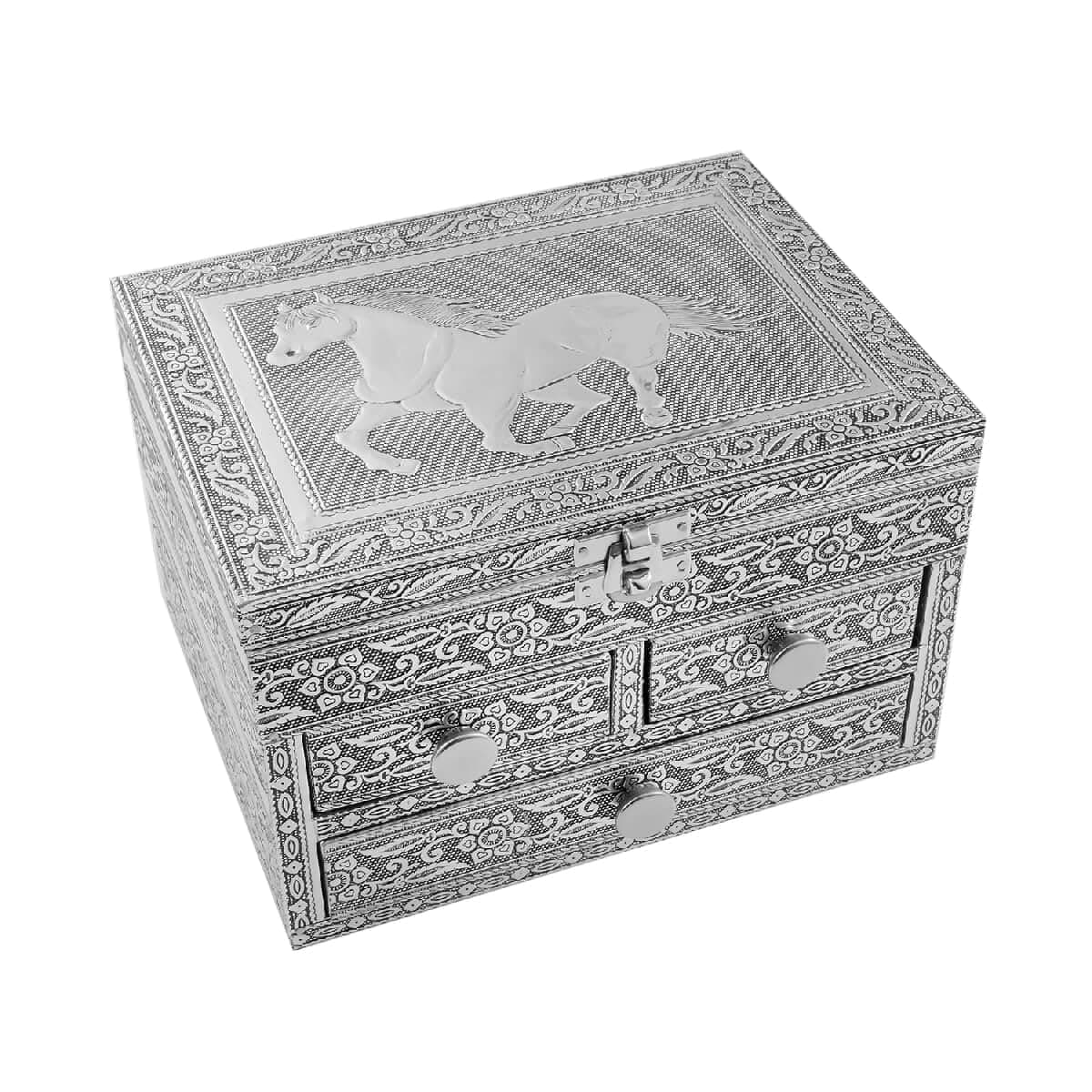 Shop LC Aluminium Oxidized Horse Embossed 3 Tier Slide Jewelry Box Organizer for Women Storage Birthday Gifts