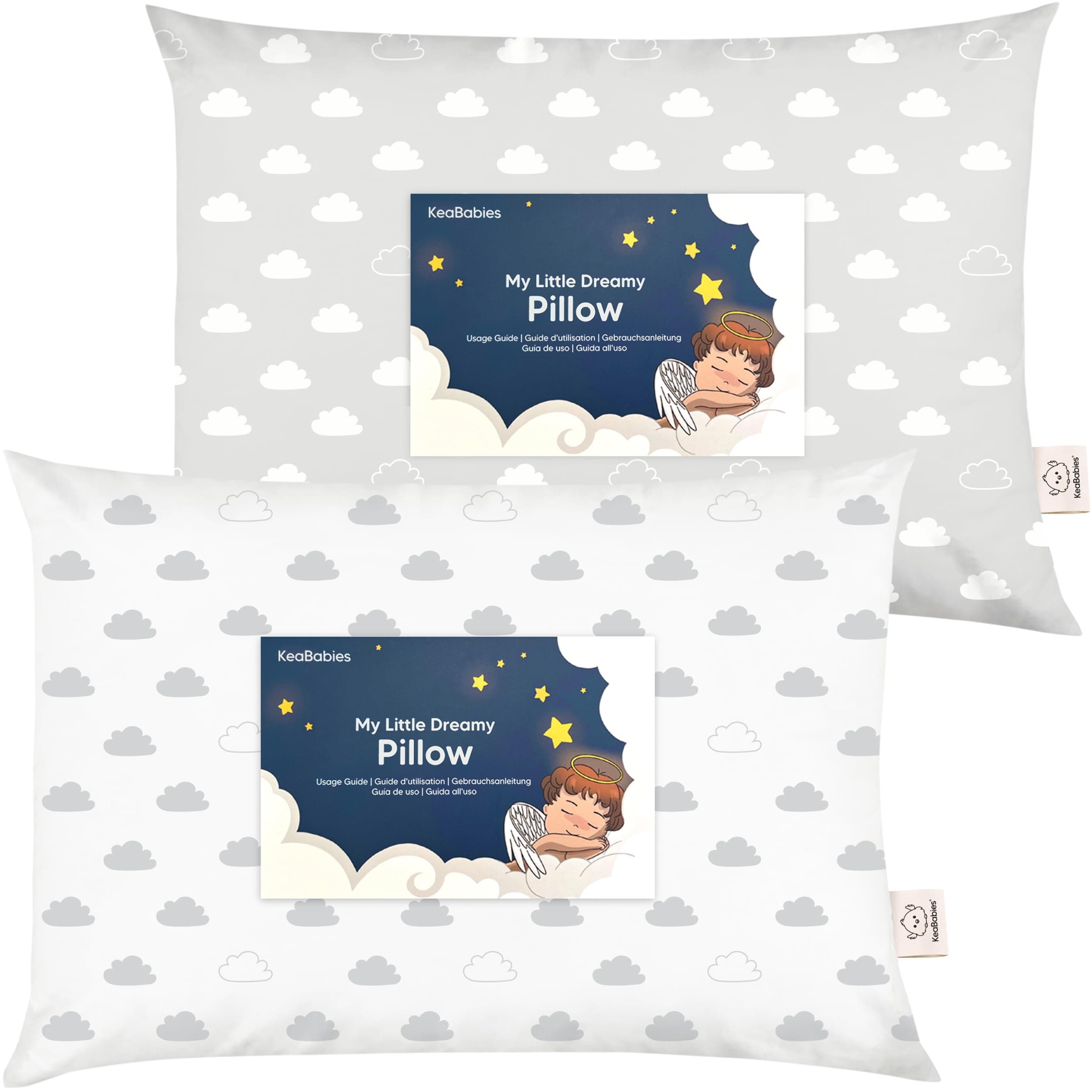KeaBabies 2-Pack Toddler Pillows 2 Year Old to 5-13x18 Soft Organic Cotton Kids Pillow for Sleeping, Travel, School, Daycare, Nap, Toddler Bed, Machine Washable, Without Pillowcase (Cloud)