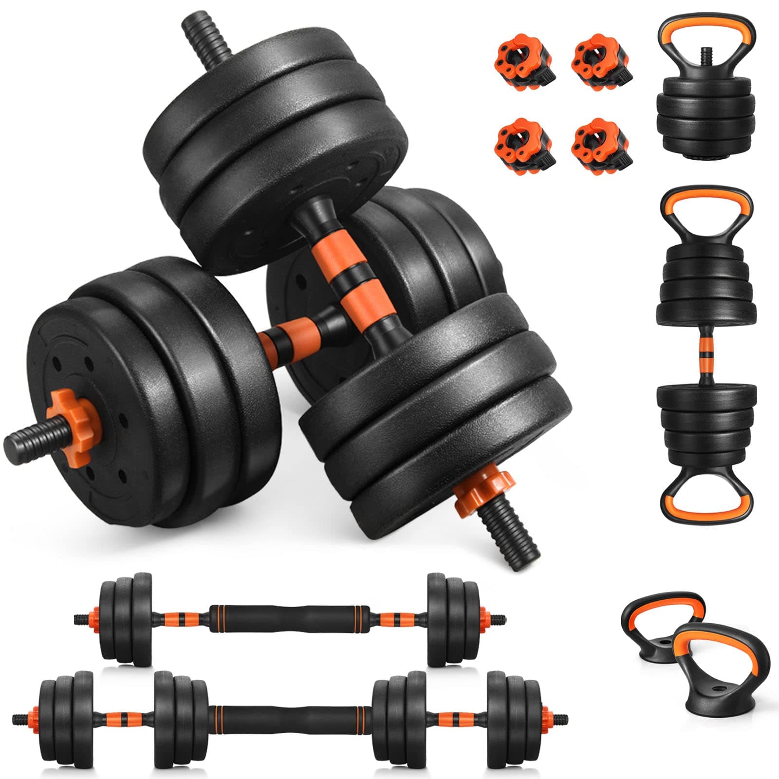 EDOSTORY Adjustable Dumbbell Set, 44LB/66LB/88LB Free Weights Dumbbells,4 in 1 Set Barbell, Dumbbell, Kettlebell and Push-ups, Non-slip Handles, Push up, Fitness Home Gym for Men Women