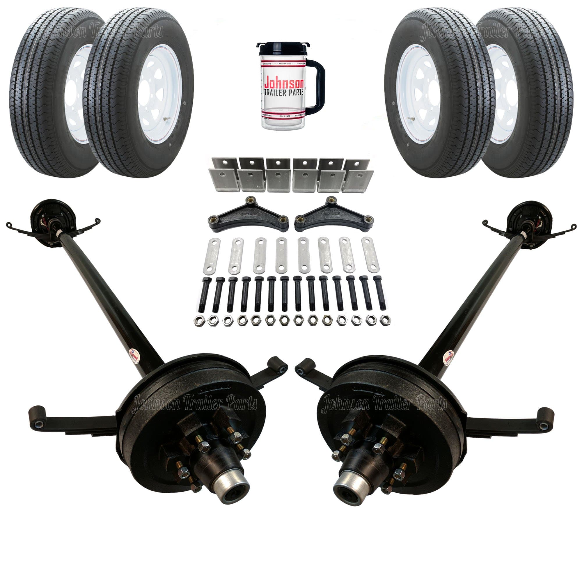 Rockwell American Tandem 5,200 lb Electric Brake Trailer Axle Kit - Includes Trailer Tires & Wheels (84" Hubface - 70" Spring Center)