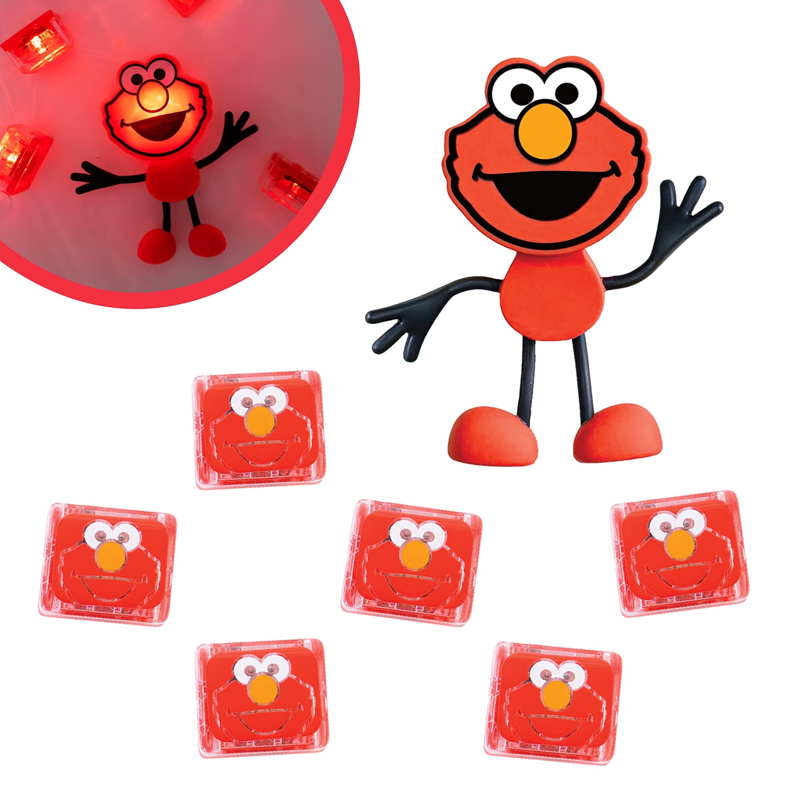 Glo Pals x Sesame Street Water-Activated Bath Toy with 6 Reusable Light-Up Cubes for Sensory Play (Elmo, Cubes with Character)