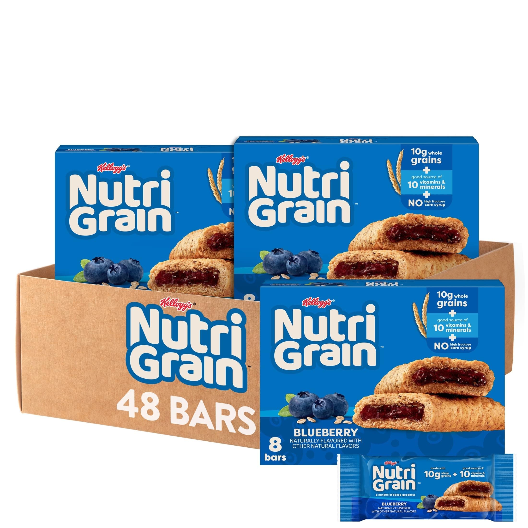 Soft Baked Breakfast Bars, Kids Snacks, Whole Grain, Blueberry (6 Boxes, 48 Count)