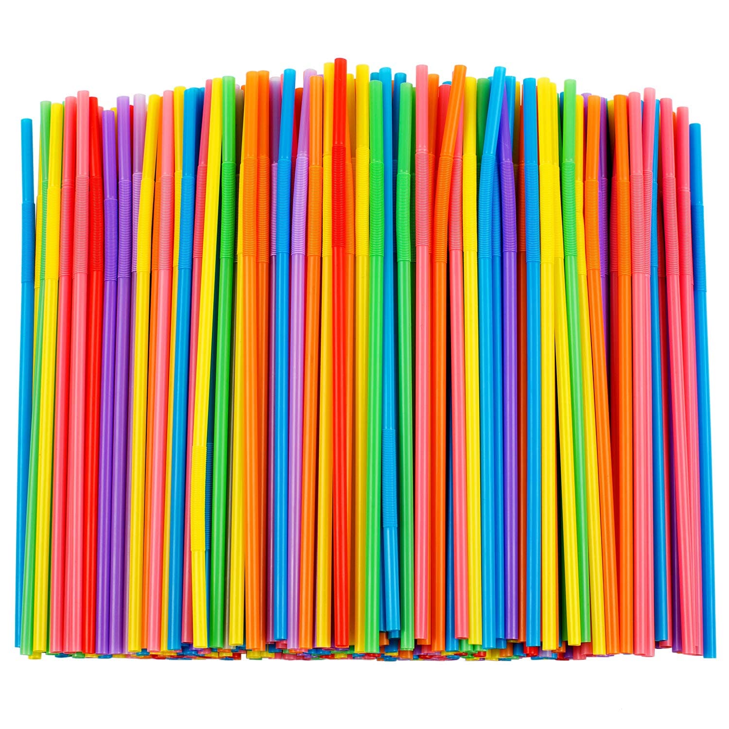 Zmaxqii 300 Pcs Colorful Flexible Plastic Straws, BPA-Free Disposable Bendy Straws, 10.2" Long and 0.23'' Diameter