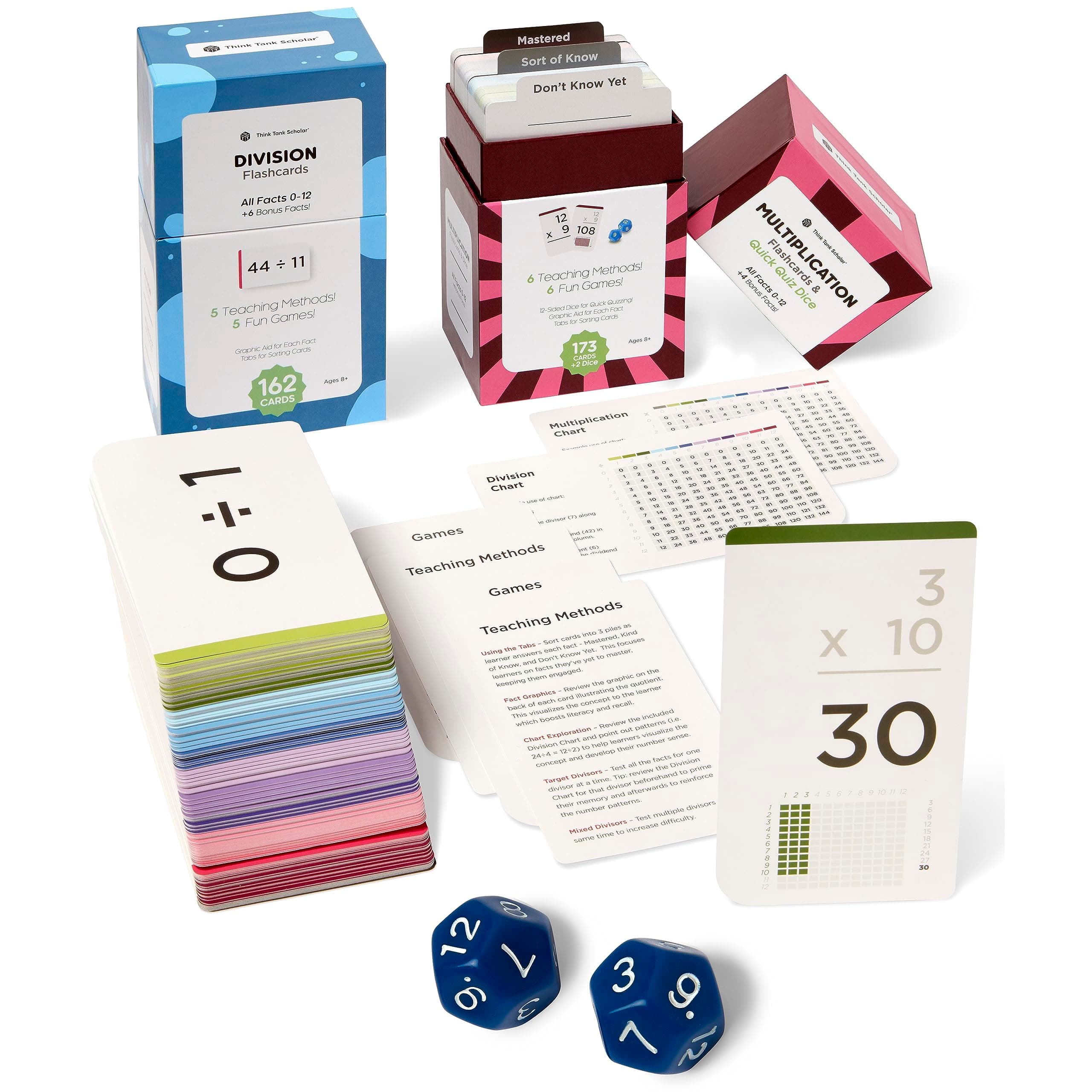 Think Tank Scholar 335 Multiplication & Division Flash Cards (Award Winning) 1 Fact Per Card with Visual Aids – All Facts 0–12 + Dice, Games & Charts – Grades 2–6, Homeschool & Classroom Learning