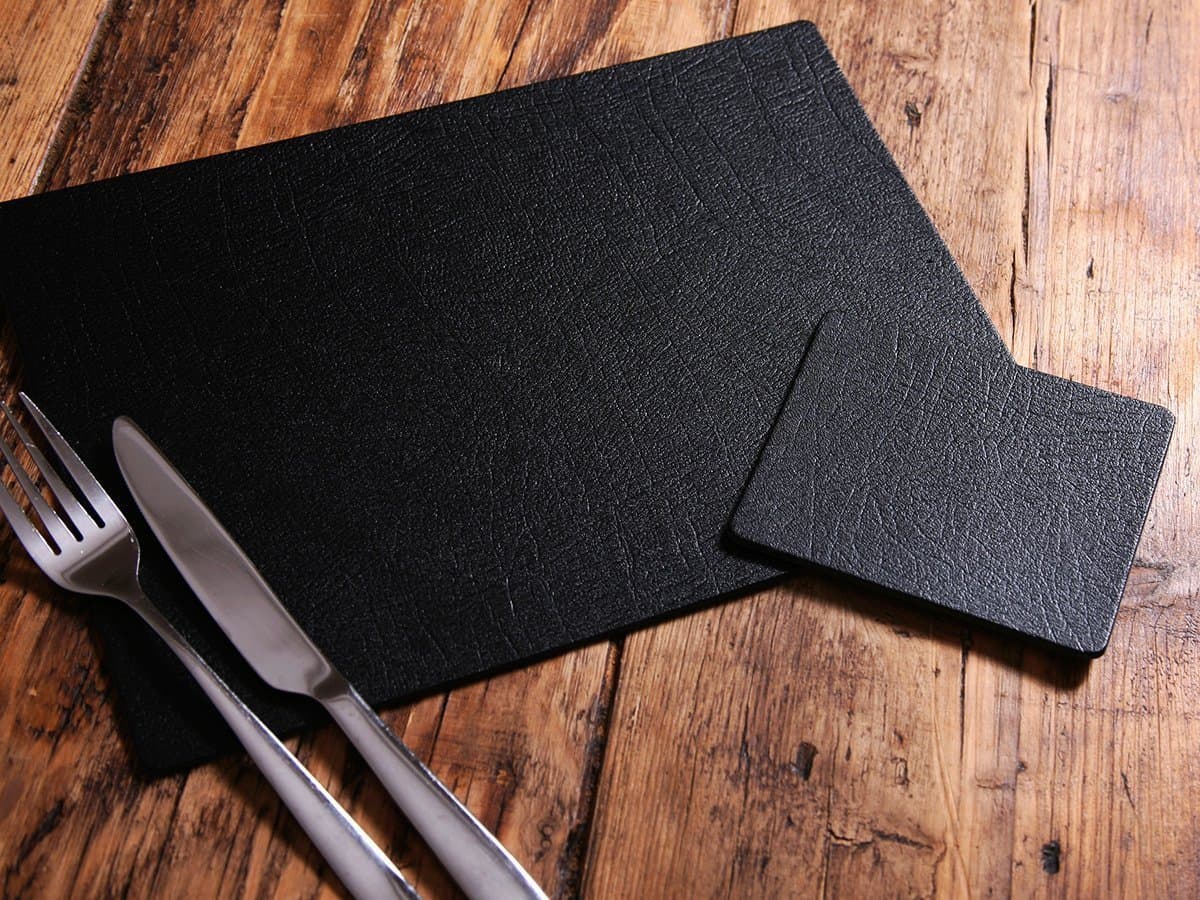 Giftag Set of 4 Artisan Black Bonded Leather Placemats and 4 Coasters, Made In UK