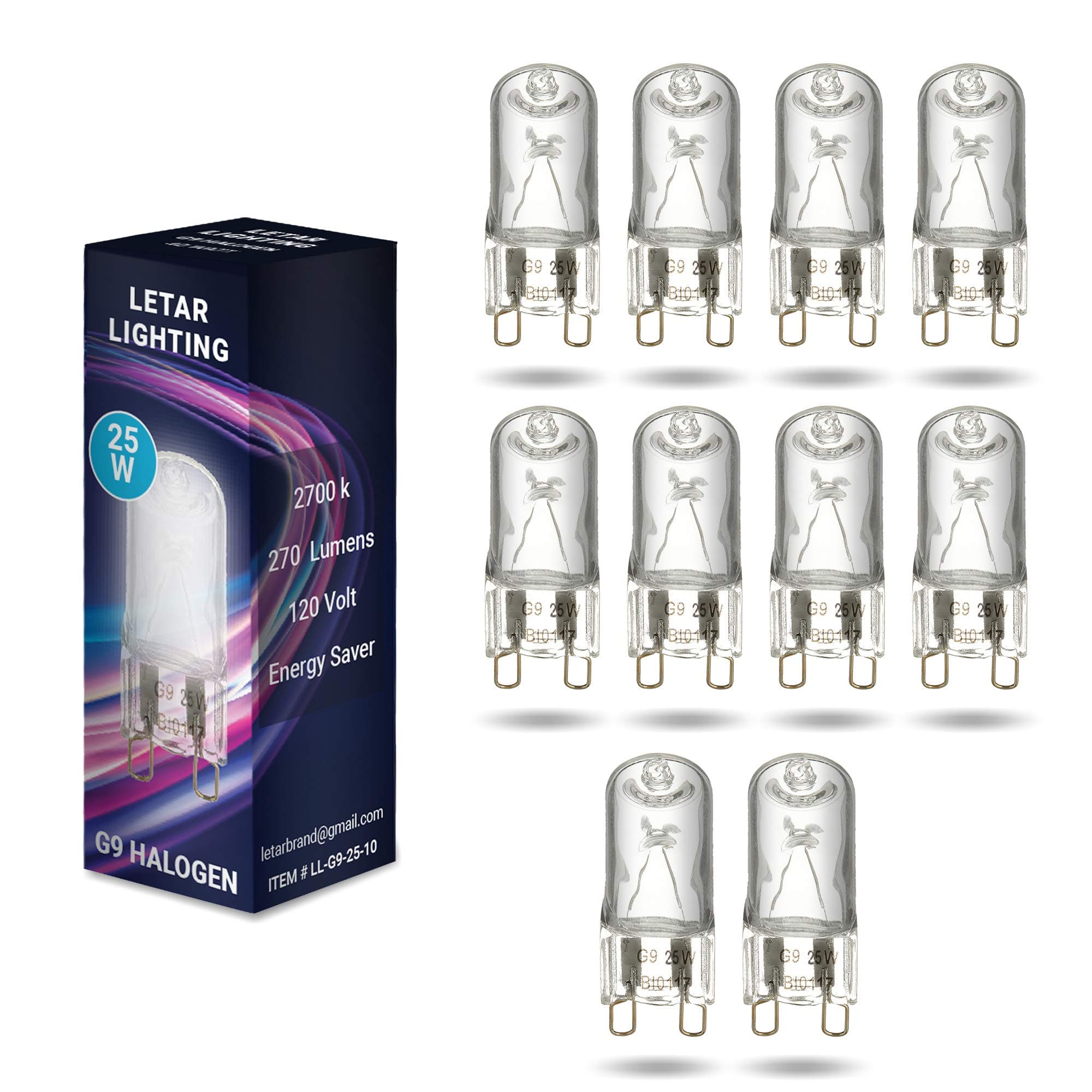 G9 Halogen Light Bulbs | 10-Pack of 2700K Soft White 60W Dimmable Lamps for Indoor/Outdoor Fixtures, Ceiling Fans & Pendants | 120V, 800 Lumens, Energy Saving, G9/Q40/CL/T4/JCD/JD Base
