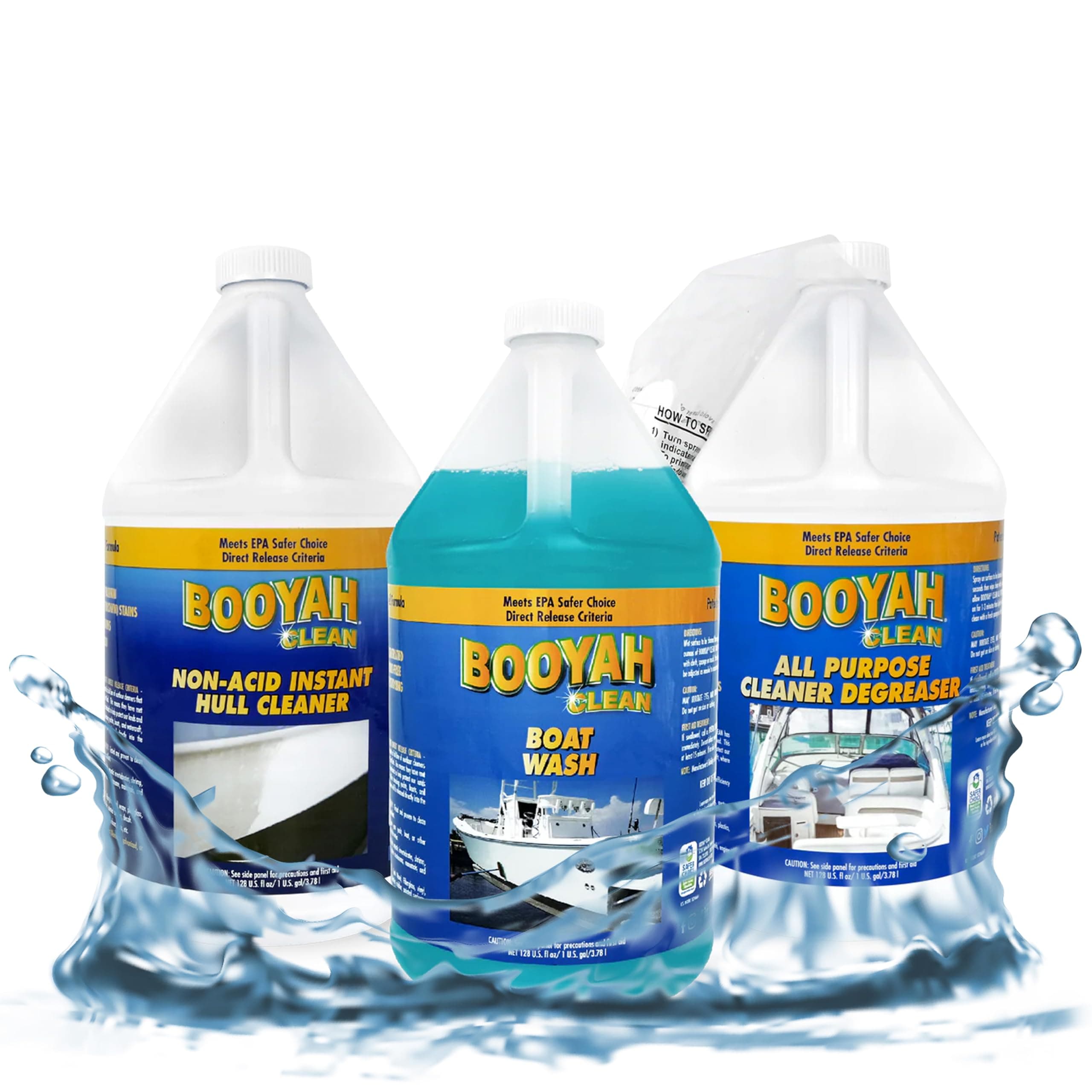BooYah Clean Gallon Trio – Three Products to Keep Your Boat Clean from Top to Bottom – Includes 1 Gallon Boat Wash, 1 Gallon Hull Cleaner, and 1 Gallon All-Purpose Cleaner/Degreaser