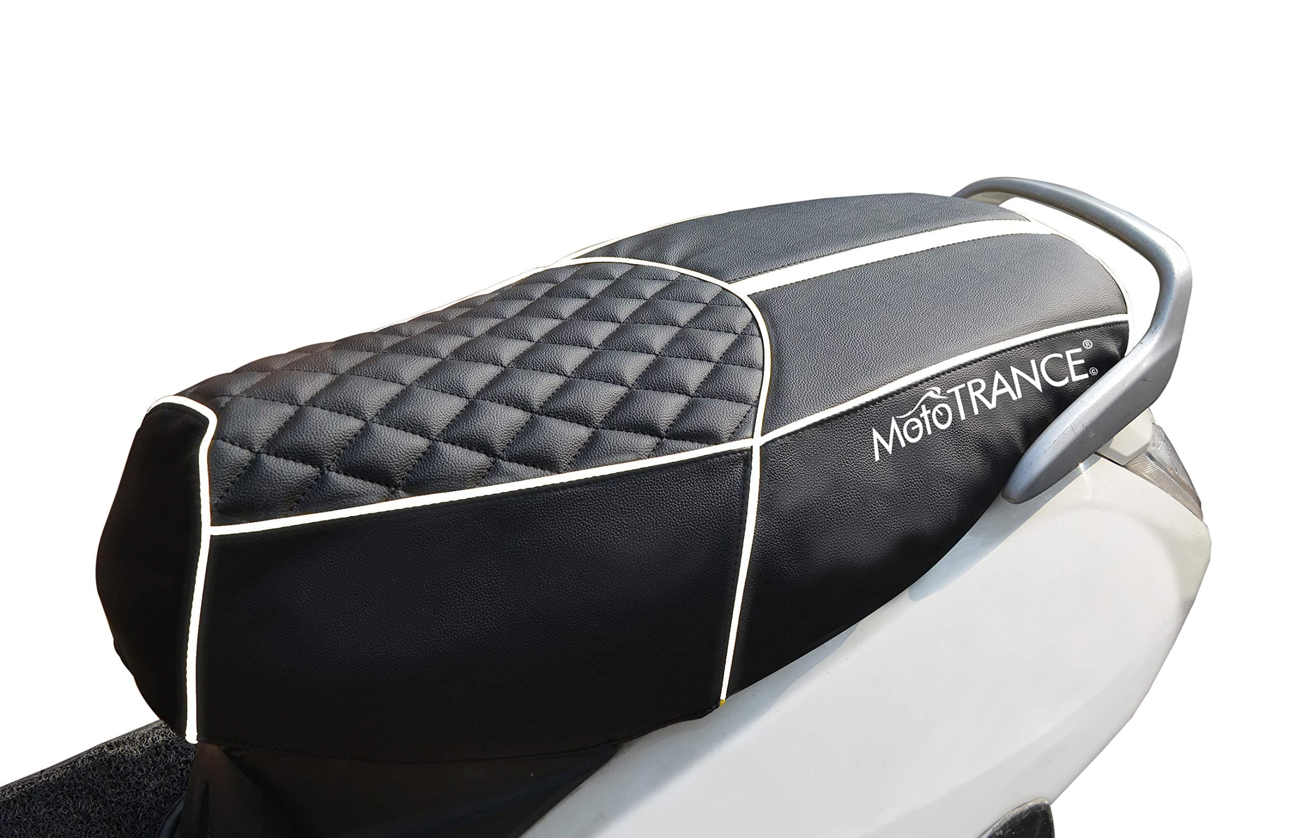 Mototrance Diamond PU Leather Scooty Seat Cover Compatible with Suzuki Access 125 (Black, White)