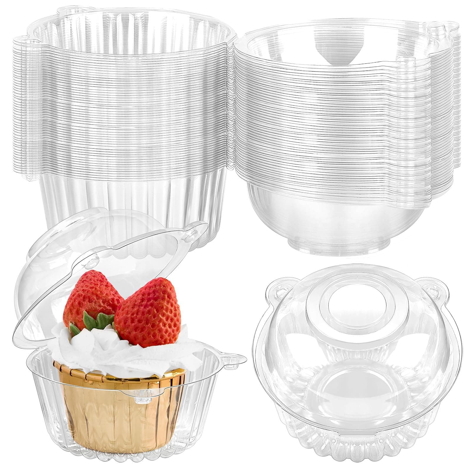 100ct Cupcake Holders Individual Cupcake Containers, Disposable Clear Plastic Single Cupcake Carrier with Dome Lid for Dessert To-Go, Muffin, Cheesecake, Pastries