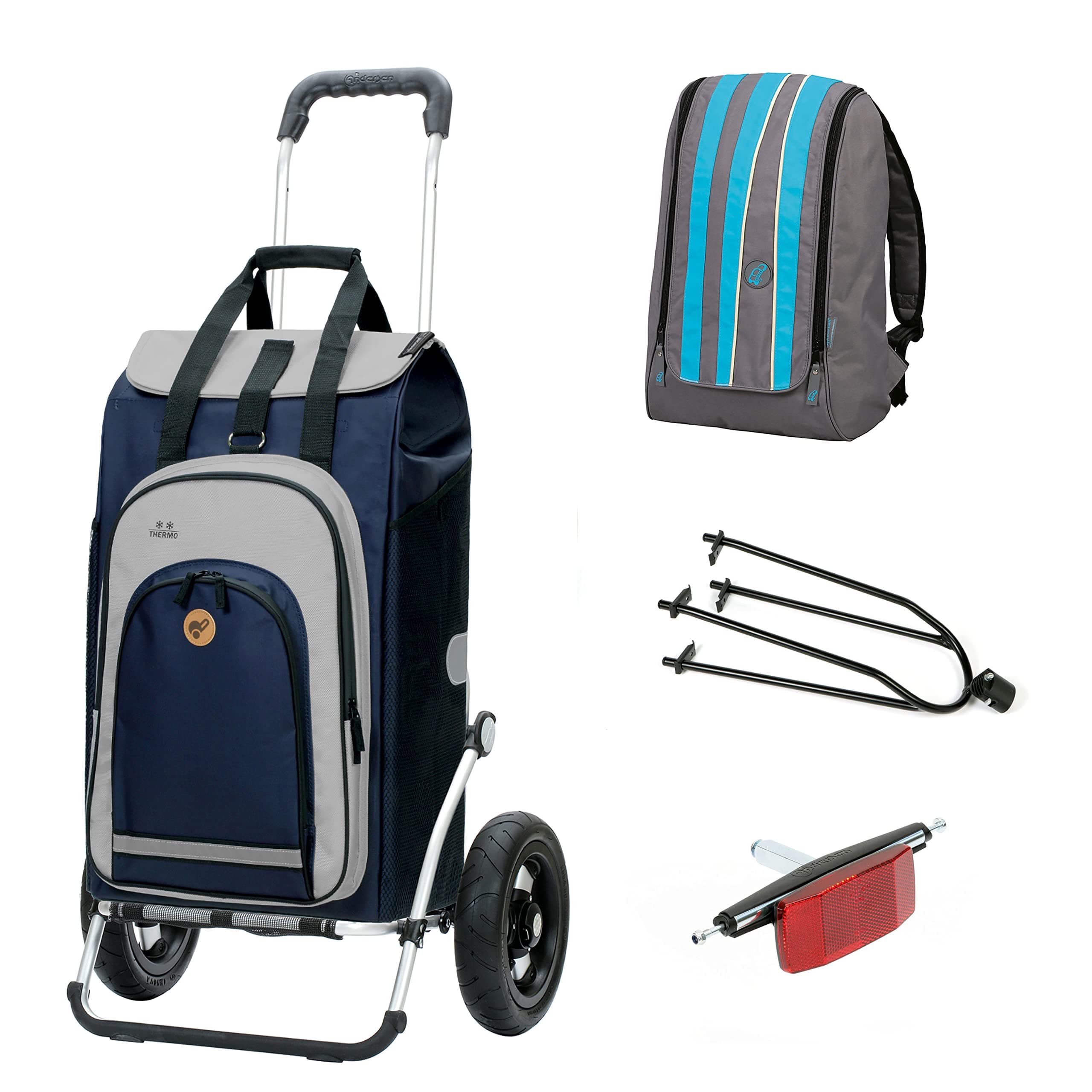 Andersen Shopping Trolley Royal Pneumatic Wheels with Bike Coupling and Bag Hydro turquoise 60 Litre with Thermal Compartment, useable as Backpack