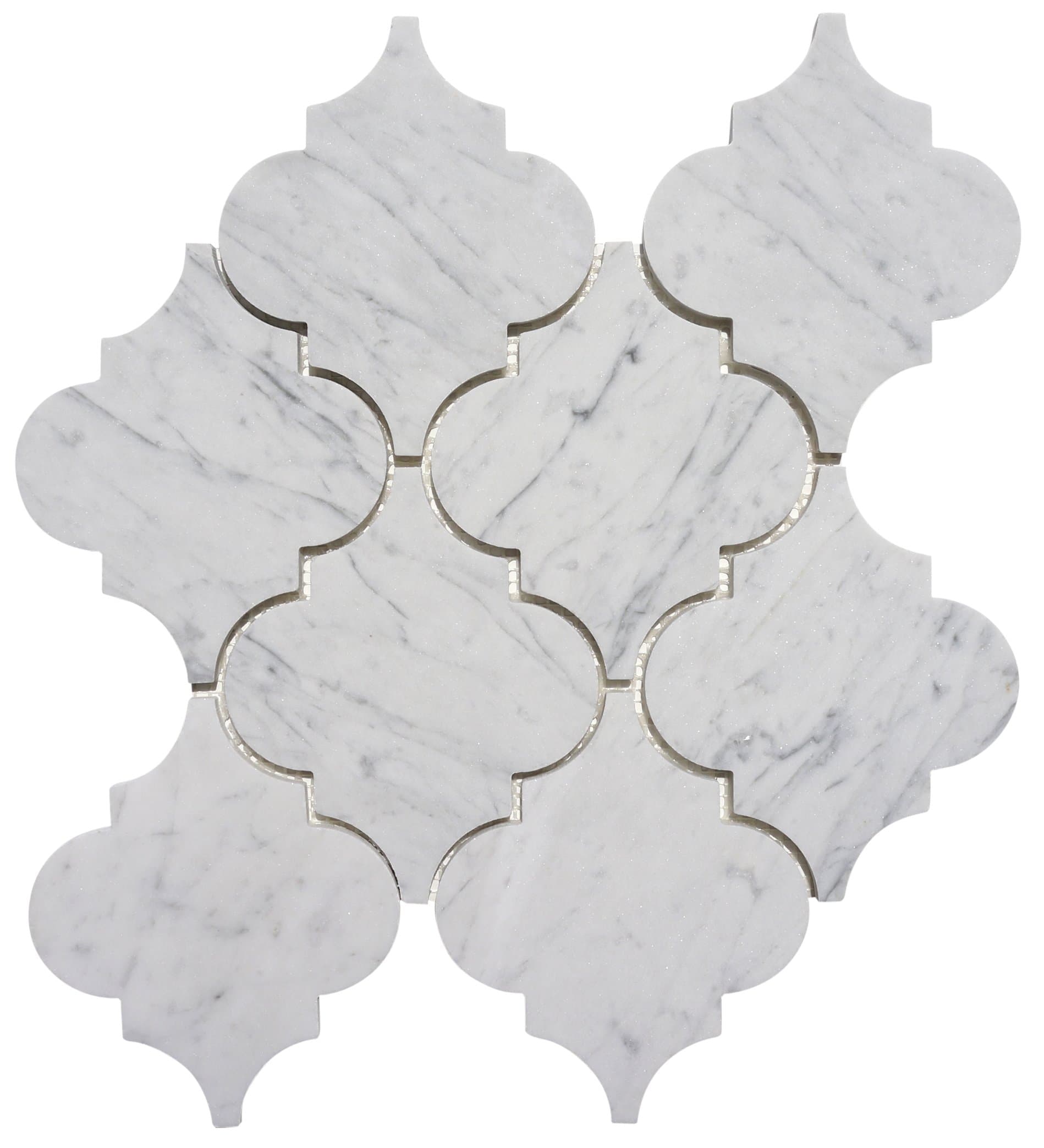 Italian Bianco Carrara (Carrera) White Marble LARGE Arabesque (Lantern) Mosaic Tile - Honed