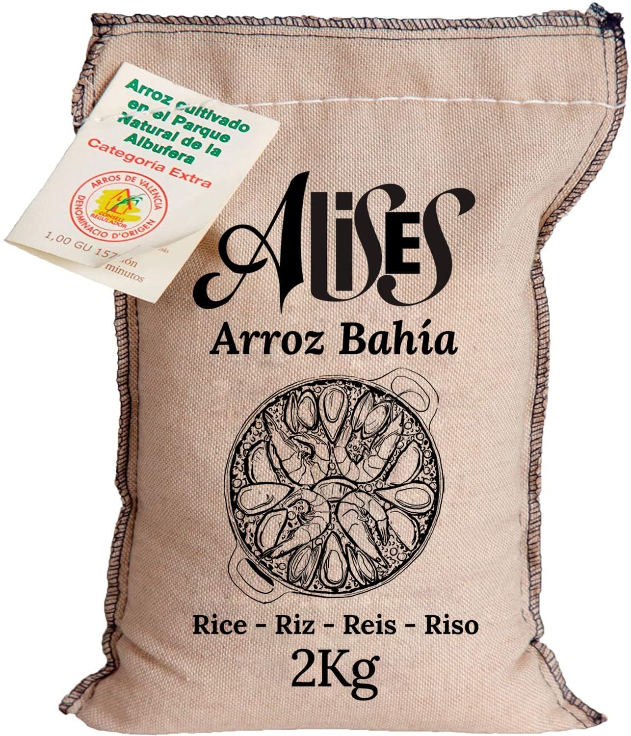 Alises-2 Kg Paella Rice Bahia D.O. Valencia - Arroz Bahia, Spanish Premium Rice for Paella