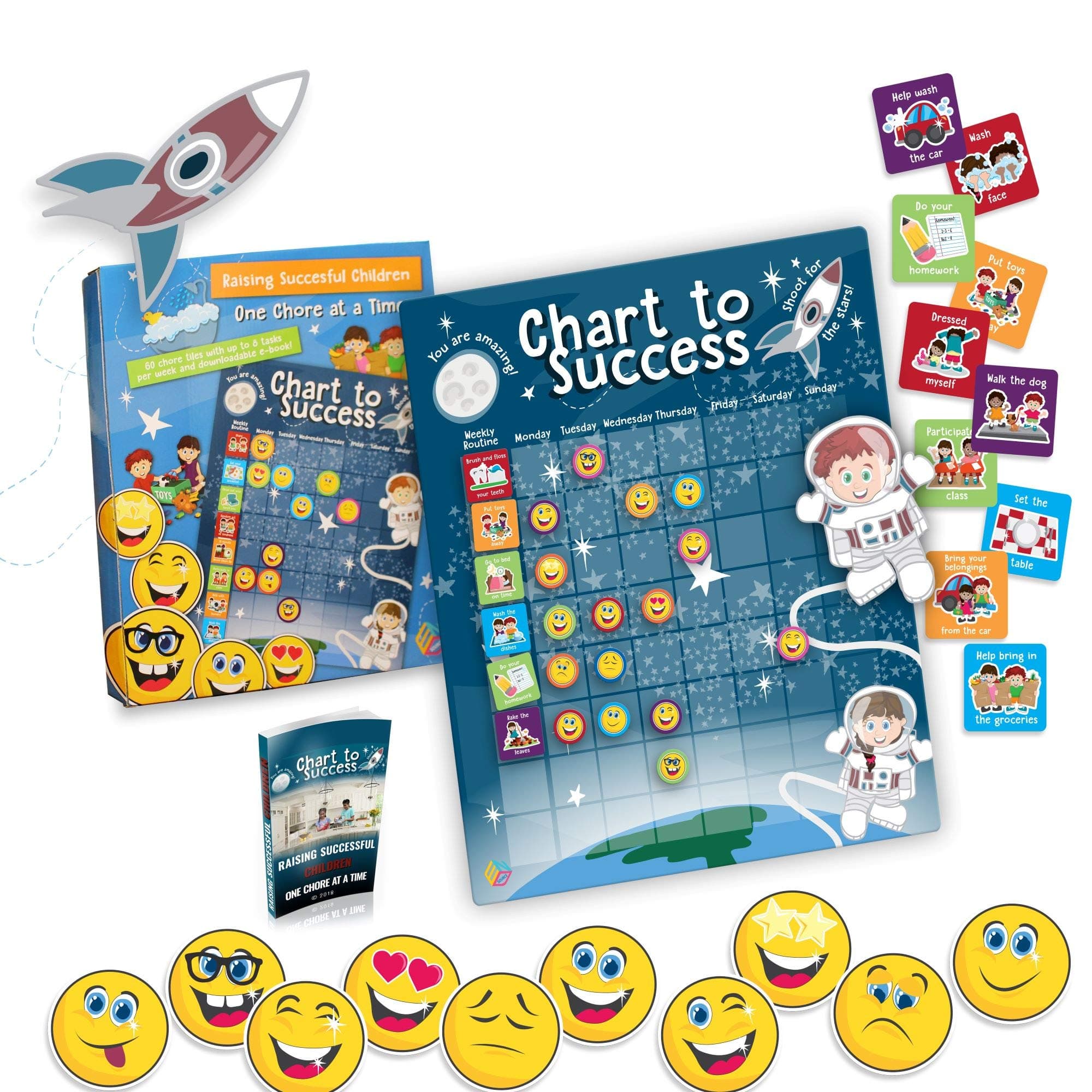 - Chart to Success| Magnetic Dry Erase| Daily Routine Responsibility Chore Chart for Kids| 80 Emojis| 70 Tasks, Including Behavior and Self-Care| Fun Design for Both Boys and Girls| Raising a Star