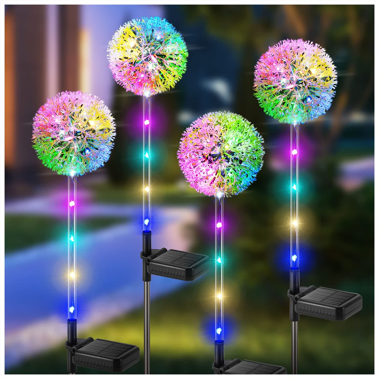 Solar Lights Outdoor Garden, 4 Pack Dandelion Garden Lights with 16 Colourful LEDs, Waterproof Solar Flower Lights for Lawn Yard Garden Ornaments Outdoor Christmas Decorations