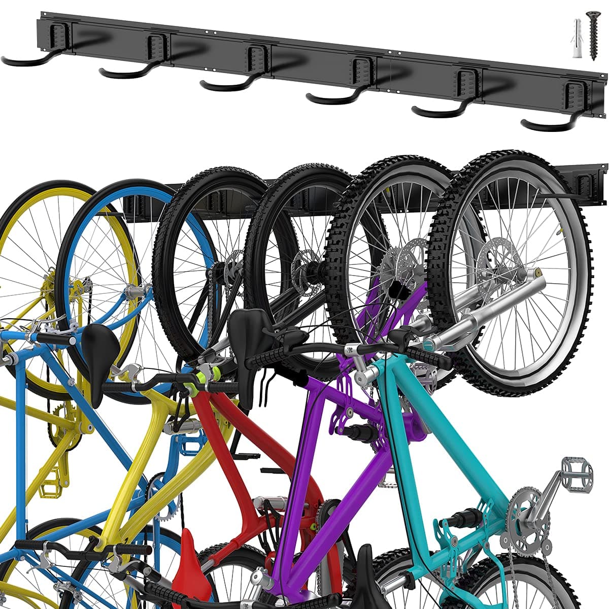 Bike Storage Rack, 6 Bike Rack Wall Mount Home and Garage Organizer, Vertical Bicycles Hanger Hooks for Indoor Space Saving
