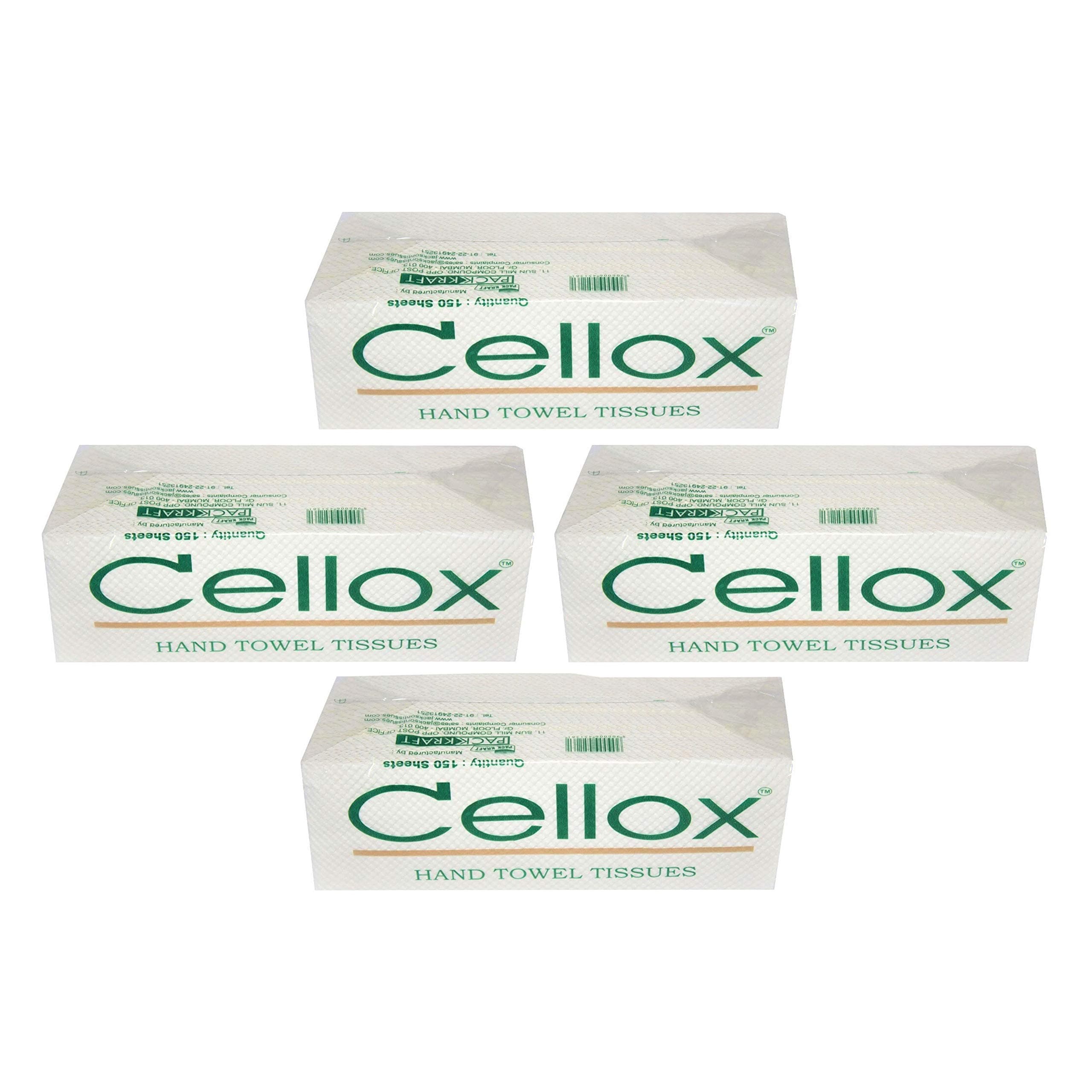 Cellox C Fold Tissue Paper Towel - 600 Tissues Guaranteed- Set of 4 Packets - 150 Tissues/Packet