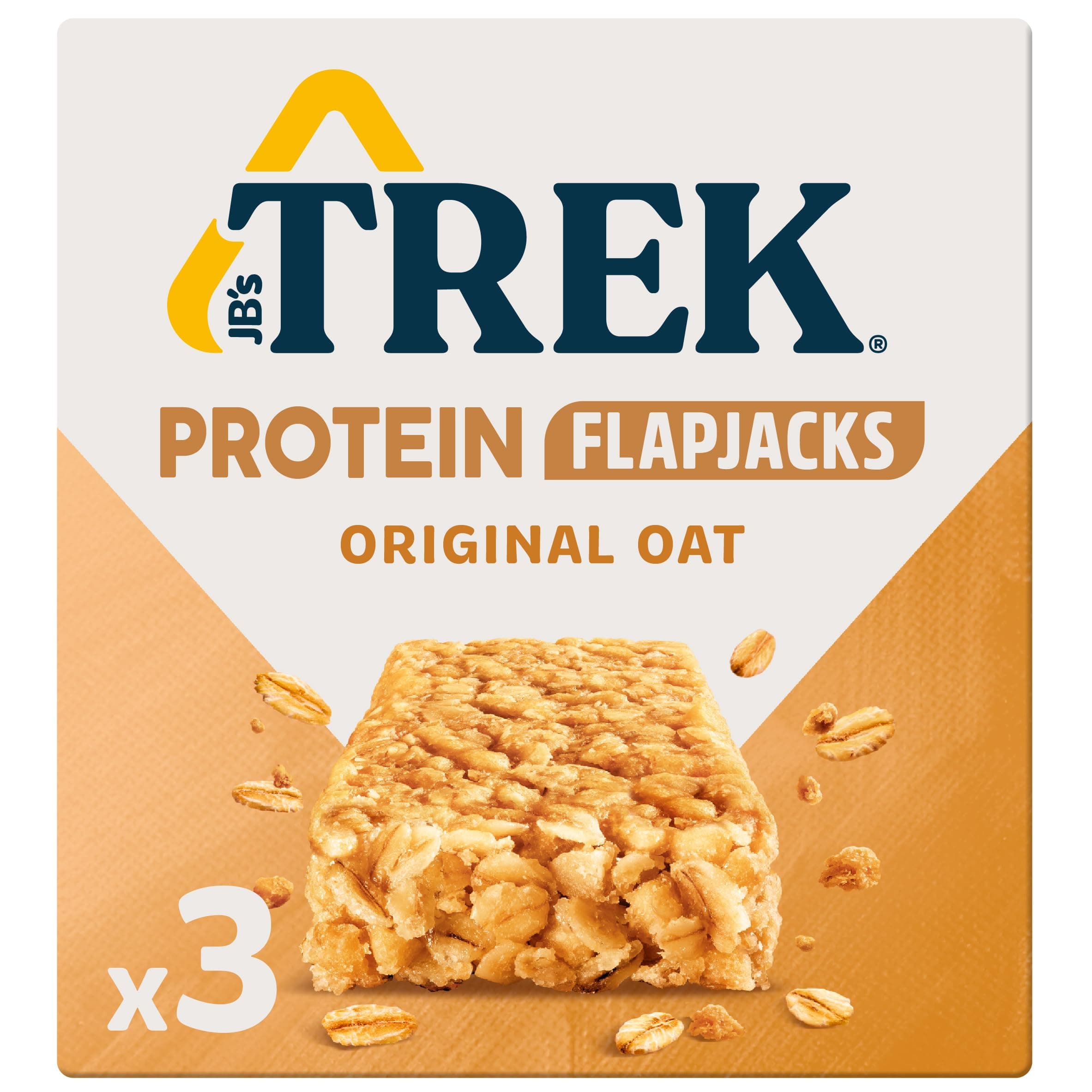 JB's TREK High Protein Flapjack Original Oat - Gluten Free - Plant Based - Vegan Snack - 50g x 3 bars