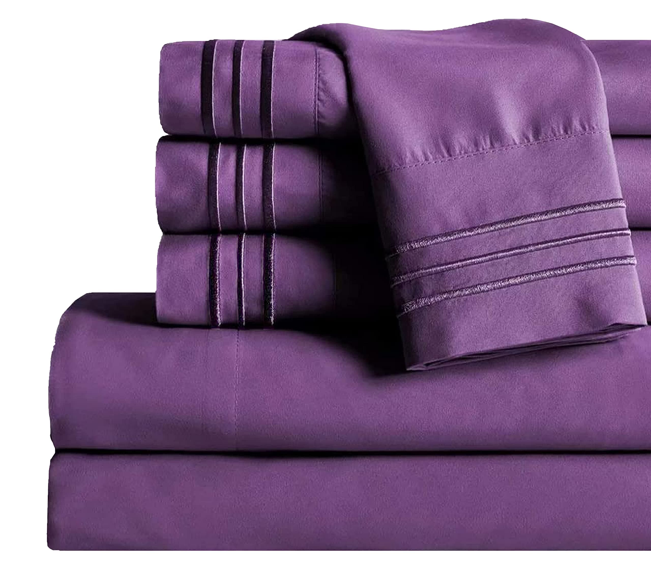 Mocassi King Sheet Set - Luxury Hotel 1800 Premier Bedding Sheets & Pillowcases - Ultra Soft Breathable & Cooling Bed Sheets - Deep Pocket - Wrinkle Resistant - 6 Piece Set - King, Purple