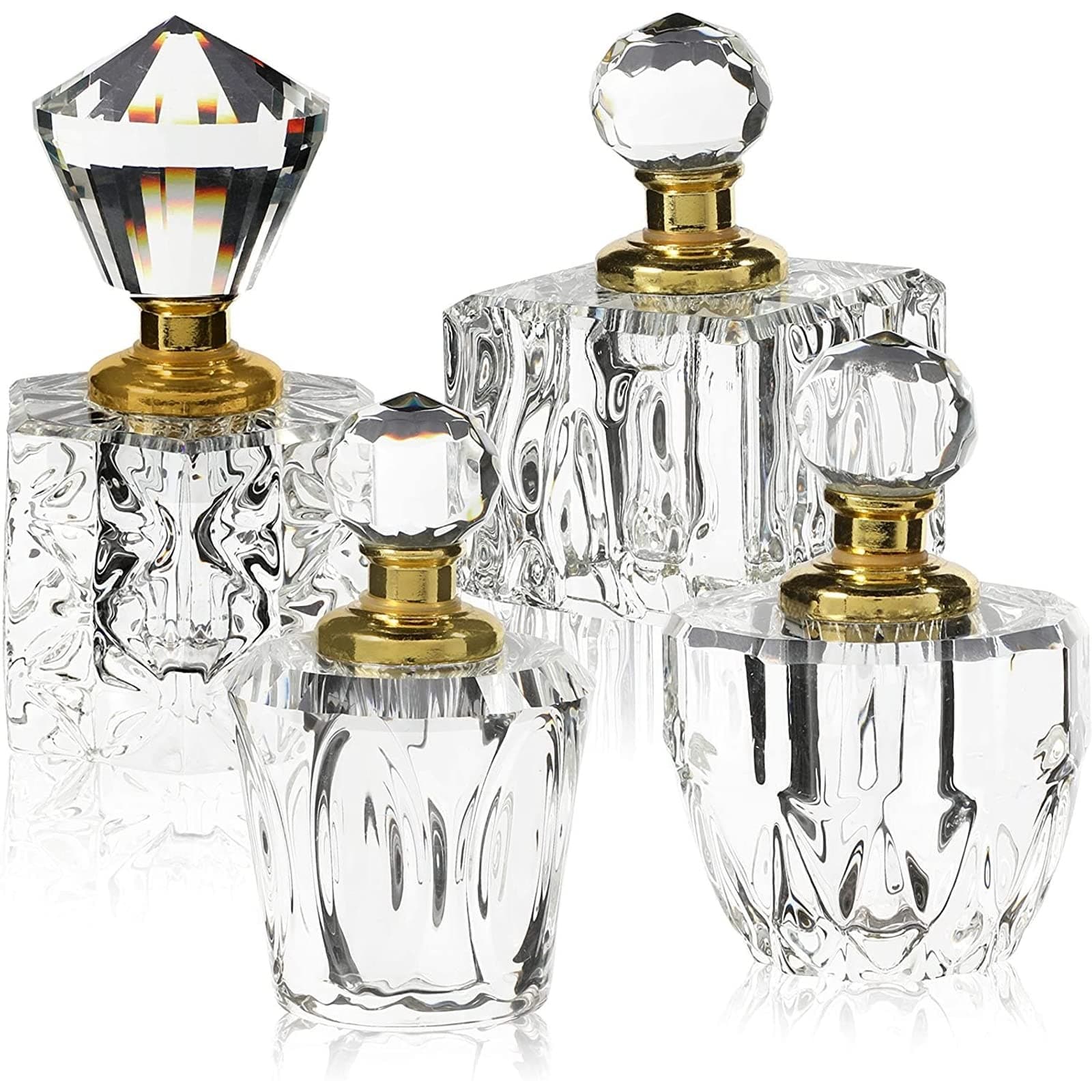 Okuna Outpost Crystal Perfume Bottle Set - Decorative Glass Perfume Bottles - Crystal Vanity Set - Pack of 4, 10 ml