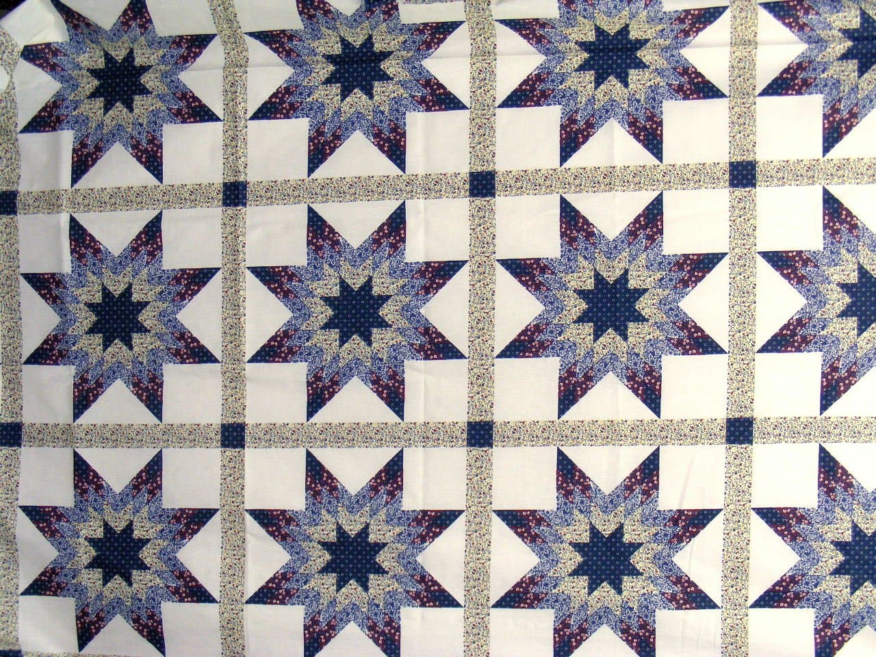 Cheater Quilt Top Material By The Yard,90"wide,"Starlast Navy/Burgundy"