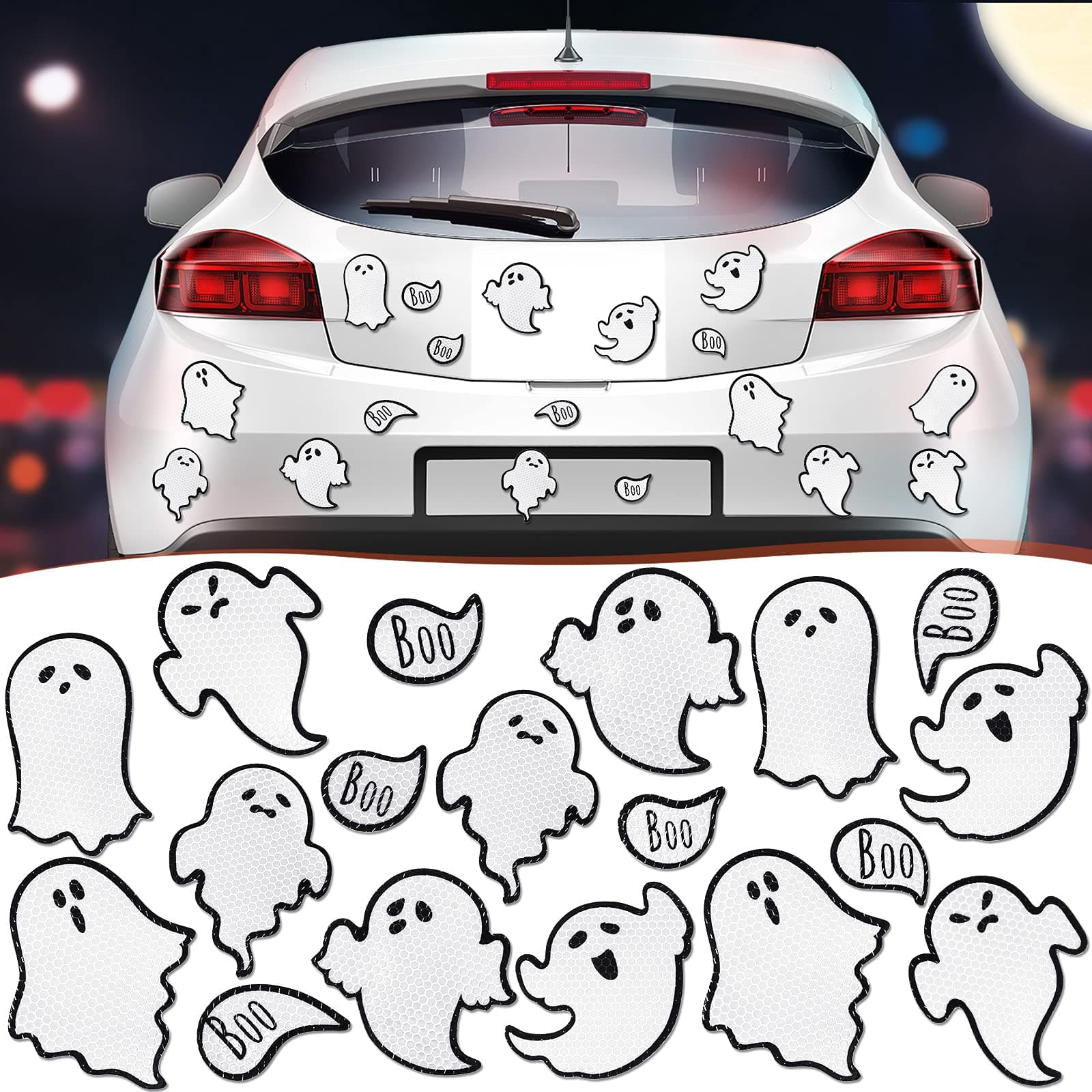 Halloween Ghost Car Magnets Reflective Ghost Boo Refrigerator Magnets Automotive Magnet Stickers Cute Holiday Fridge Garage Door Magnets Decoration Holiday Waterproof Magnetic Decals (18 Pieces)