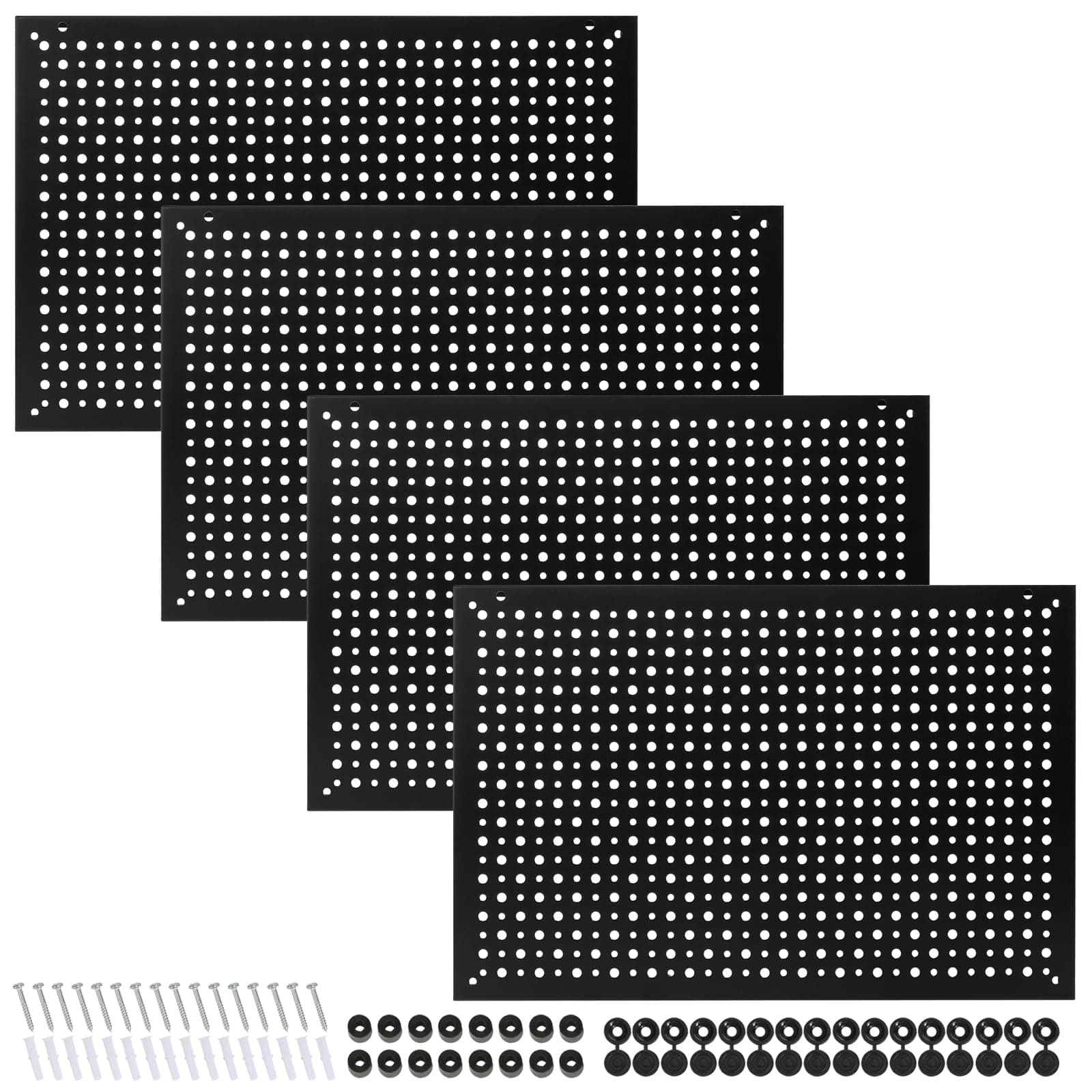 4 Pack Heavy Duty Steel Pegboard Garage Organization Panels,Universal 1/8 and 1/4 Pegboard Accessories,Suitable for Tool Storage,Garage Storage etc. (Black, 16X10.5)