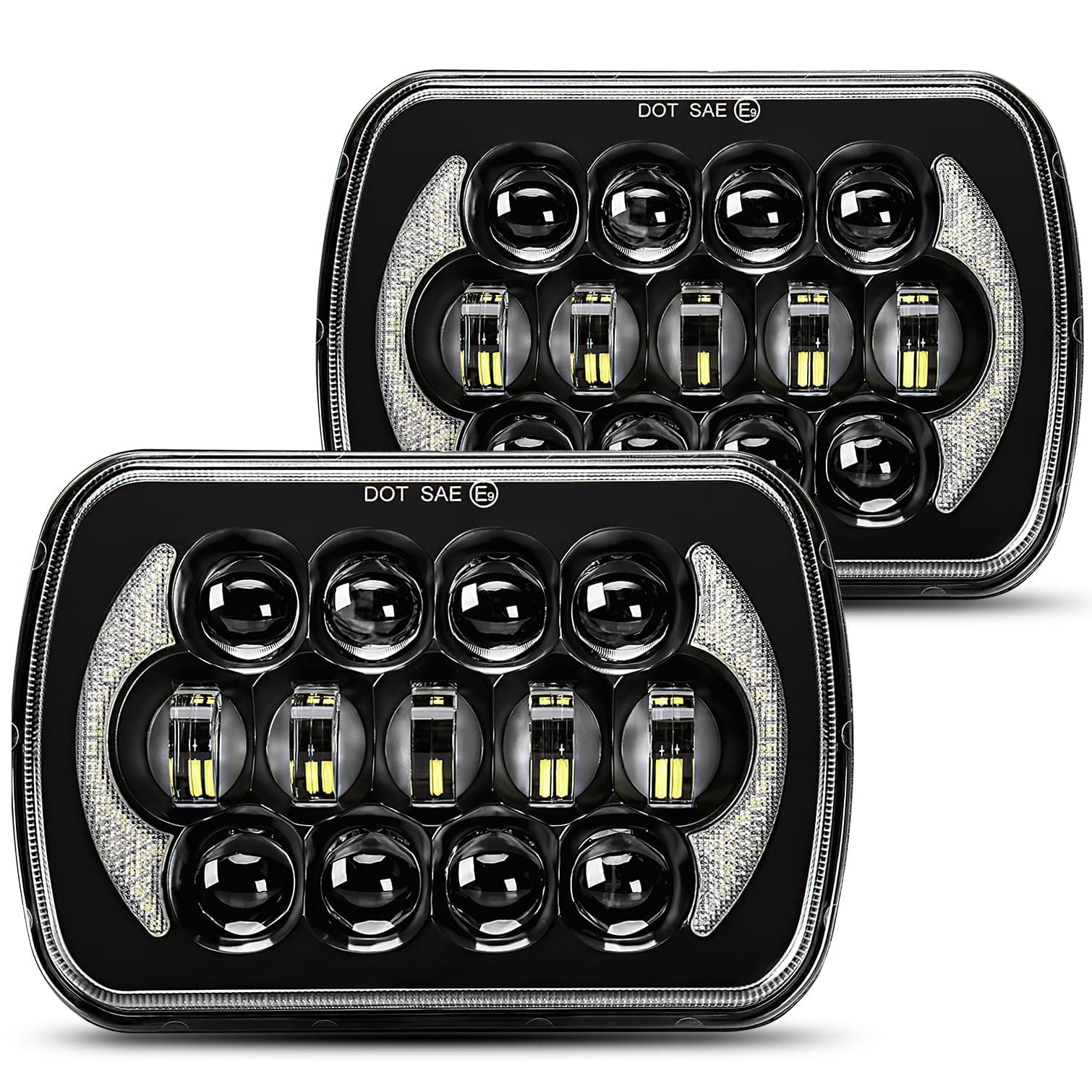 SPL DOT Approved 105W Brightest Black 5x7 7x6 Projector Led Headlights Anti-glare Hi/Low Sealed Beam H6054 H5054 with DRL Compatible with Jeep Wrangler YJ Cherokee XJ Ford Chevy GMC Toyota etc