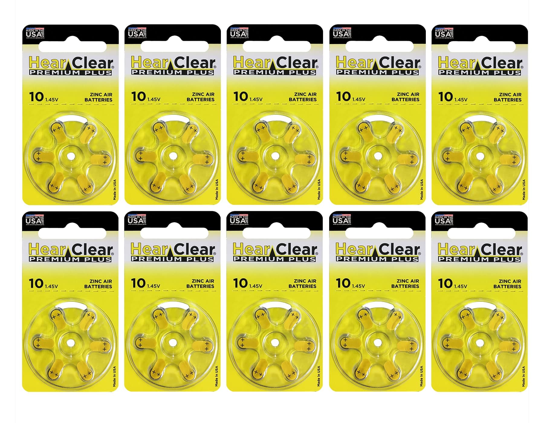 Hear Clear Hearing Aid Batteries Size 10, PR70 (60 Batteries)