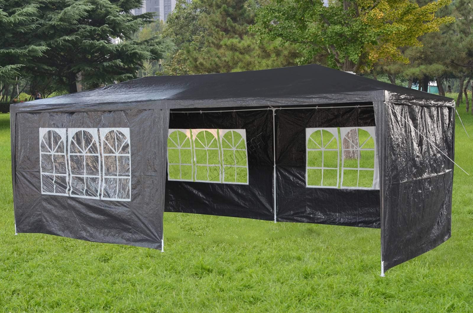 FOXHUNTER 3x6M Party Tent Outdoor PE Garden Gazebo Waterproof Shelter Marquee Canopy Awning With 6 Removable Side Walls Steel Frame FH-G02 Grey