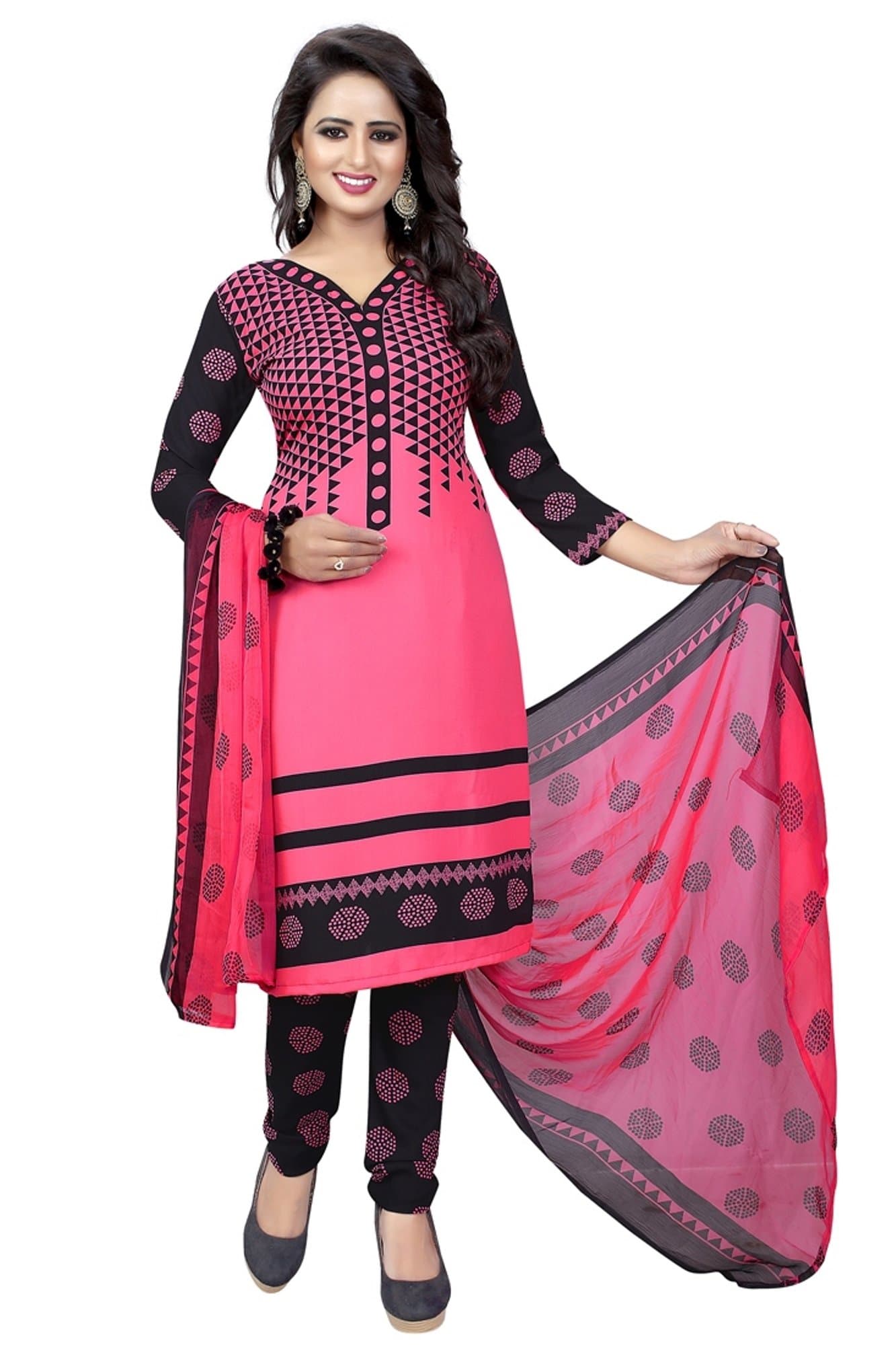 Sukh Creations Women's Cotton Unstitched Salwar Suit (PINK LADY FRENCH CREPE_Pink_Free Size)