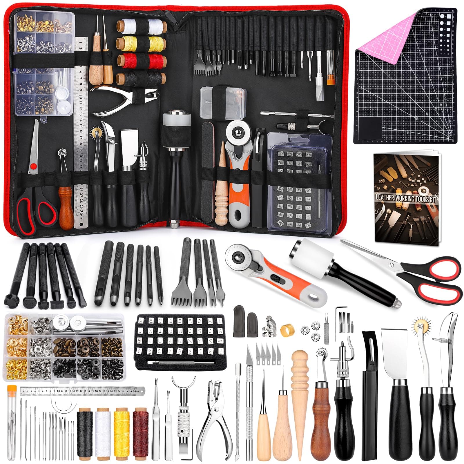 IMZAY 415 PCS Leather Working Kit, Leather Tool Kit, LeatherCrafting Kit for Beginners with Leatherworking Tools Punching Sewing Stamping Sanding Tools for Leathercraft Professional