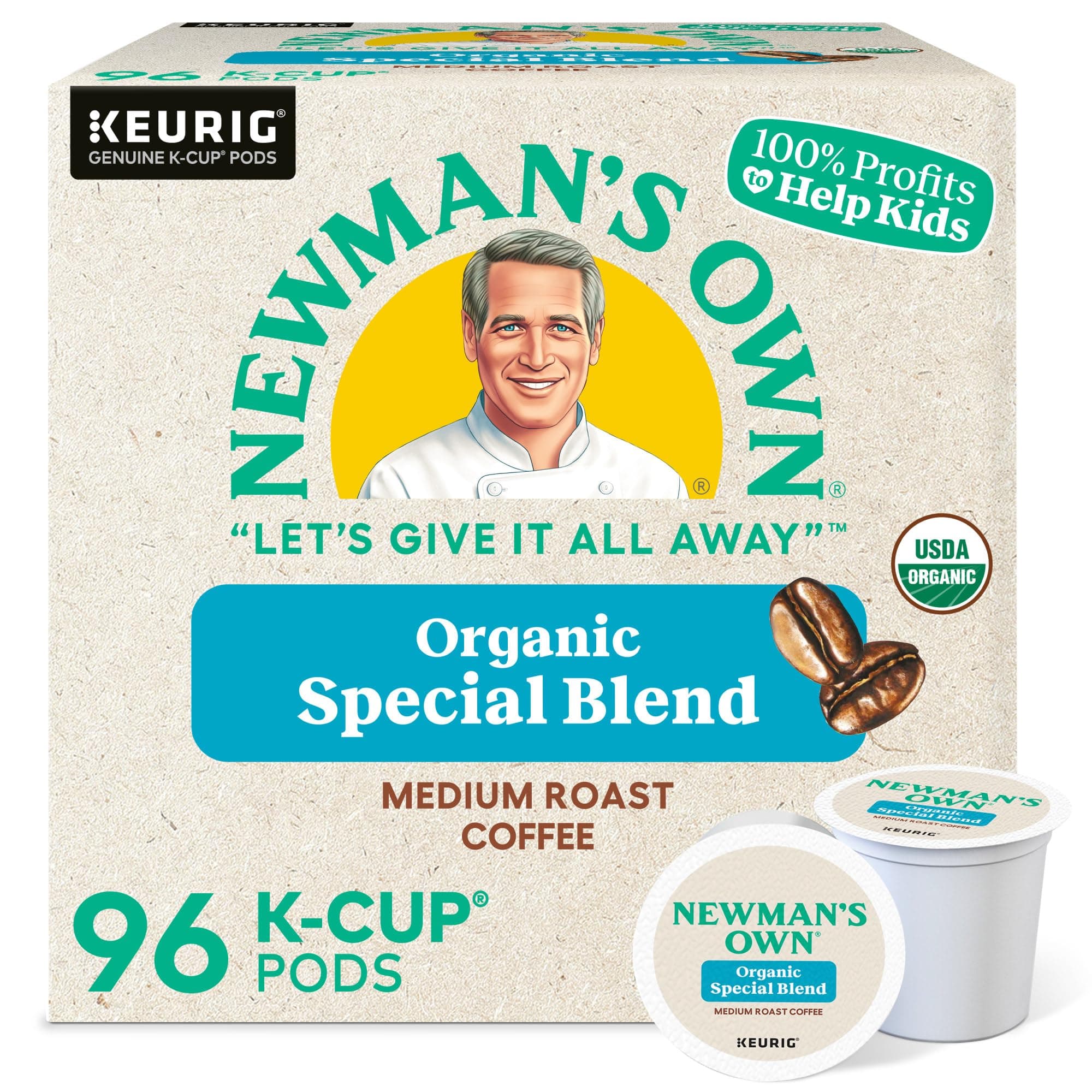 Newman's Own Organics Special Blend, Single-Serve Keurig K-Cup Pods, Medium Roast Coffee, 96 Count