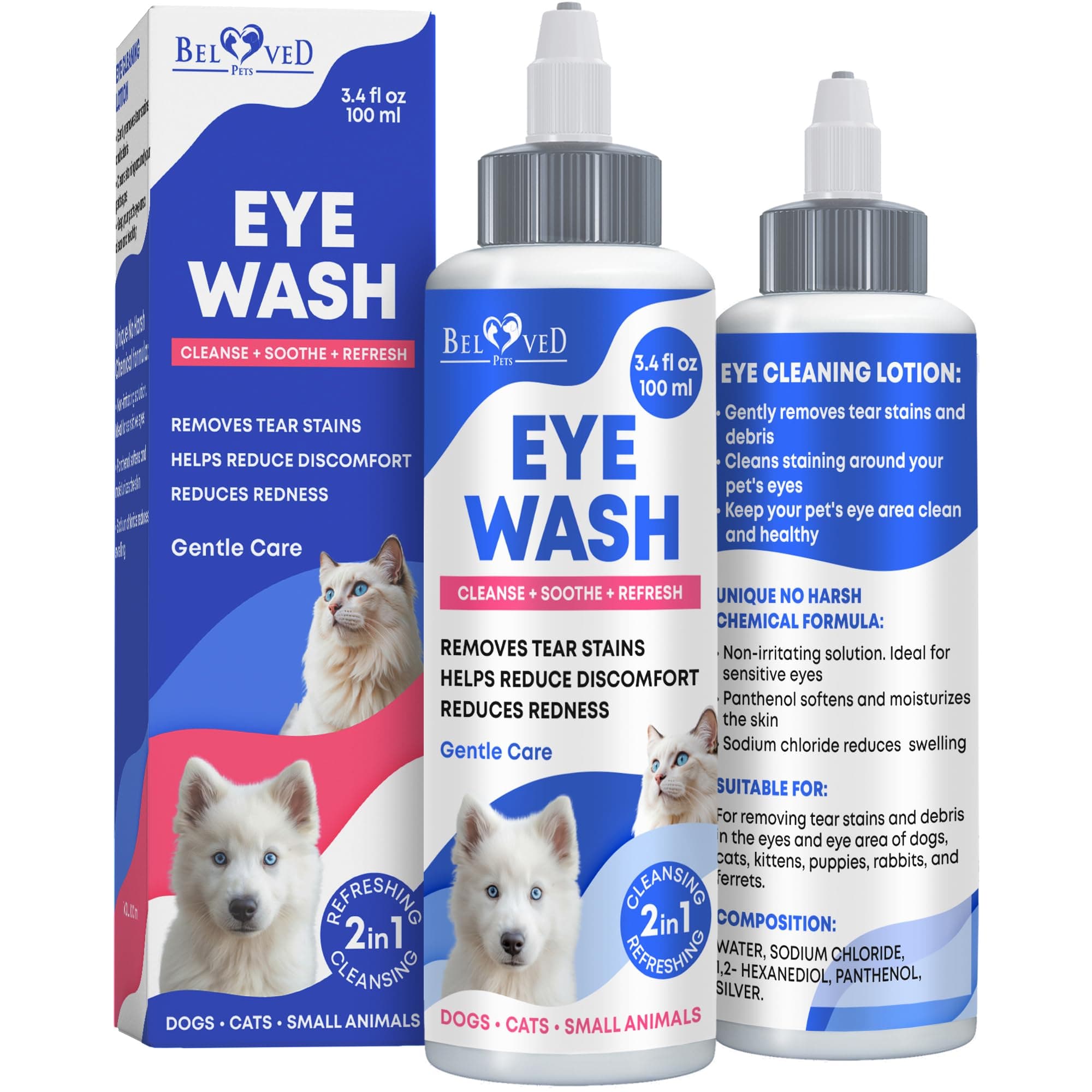 Dog Eye Drops & Eye Infection Treatment for Dogs and Cats – Soothe Infection & Allergy, Relieve Dry Eyes & Pink Eye, Pet Tear Stain Wash & Cleaner - Kitten Eye Drops for Discharge, Eye Rinse & Flush