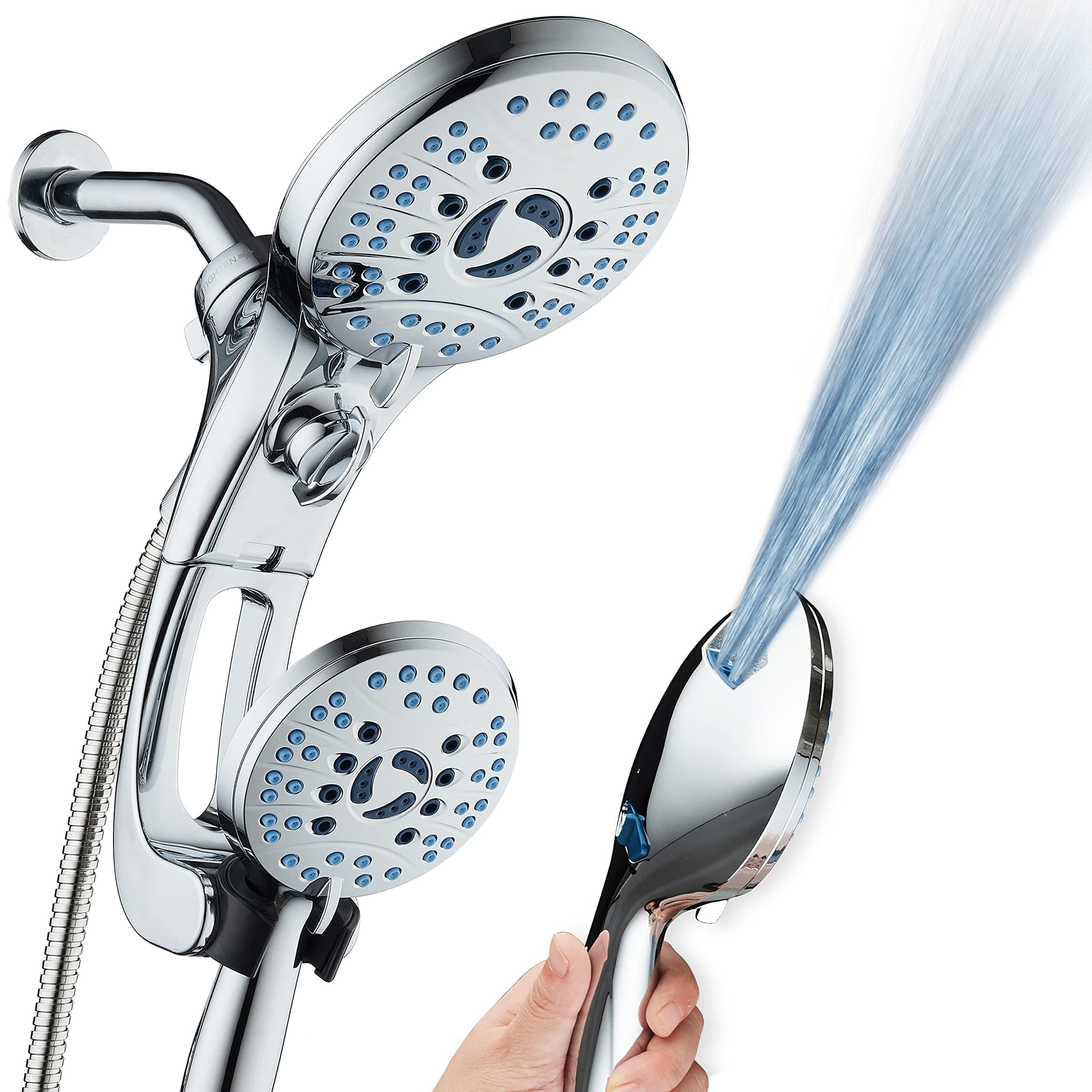 Hotel Spa AquaCare for California As-Seen-On-TV High Pressure Handheld Rain 50-mode 3-way Shower Head Combo with Adjustable Arm, Anti-clog Jets, Tub & Pet Power Wash, 6 ft. Stainless Steel Hose