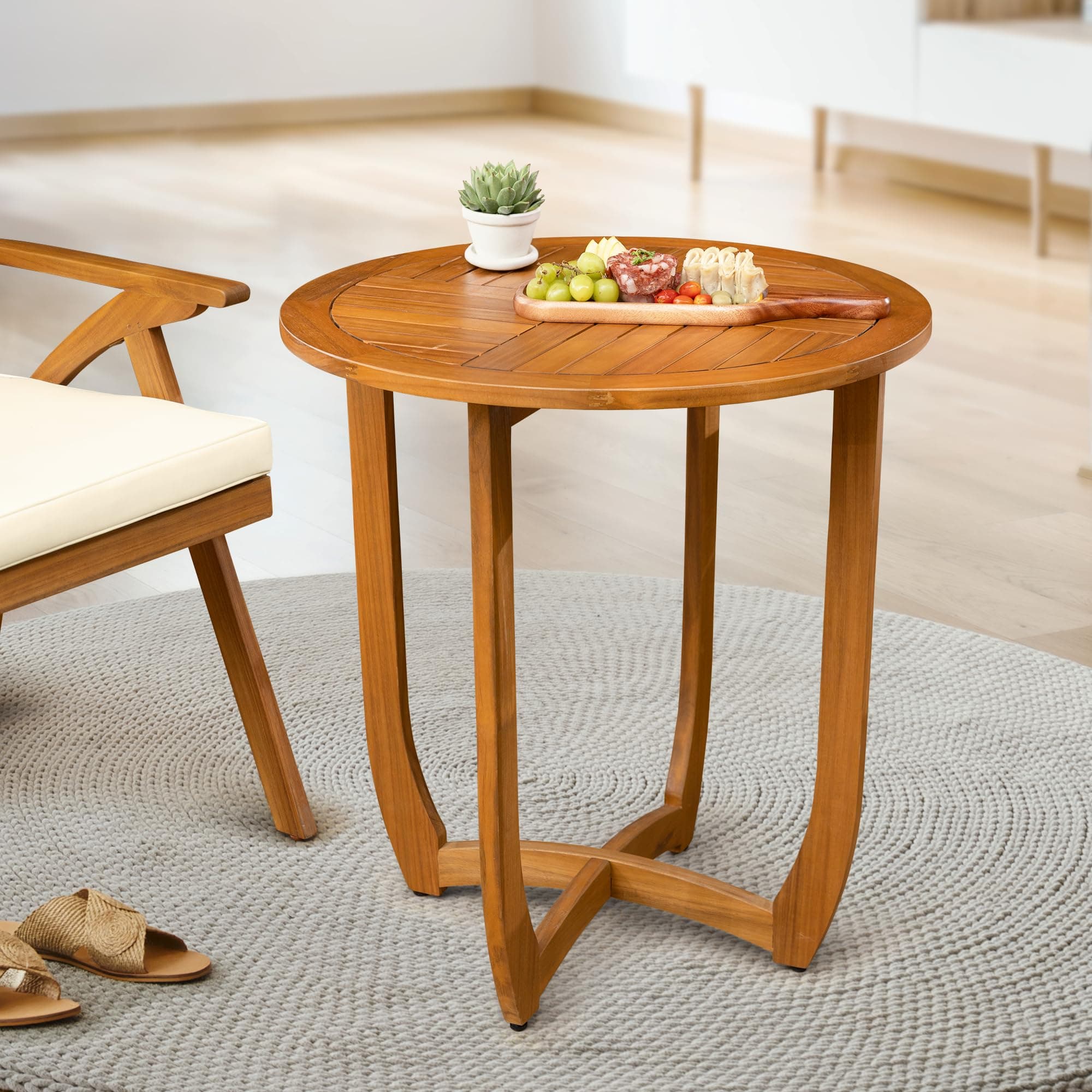 IDZO Outdoor Bistro Dining Table Heavy Duty 270lbs Capacity, FSC Acacia Wood, Elegant & Minimalist Design for Garden, Backyard, Porch, Patio