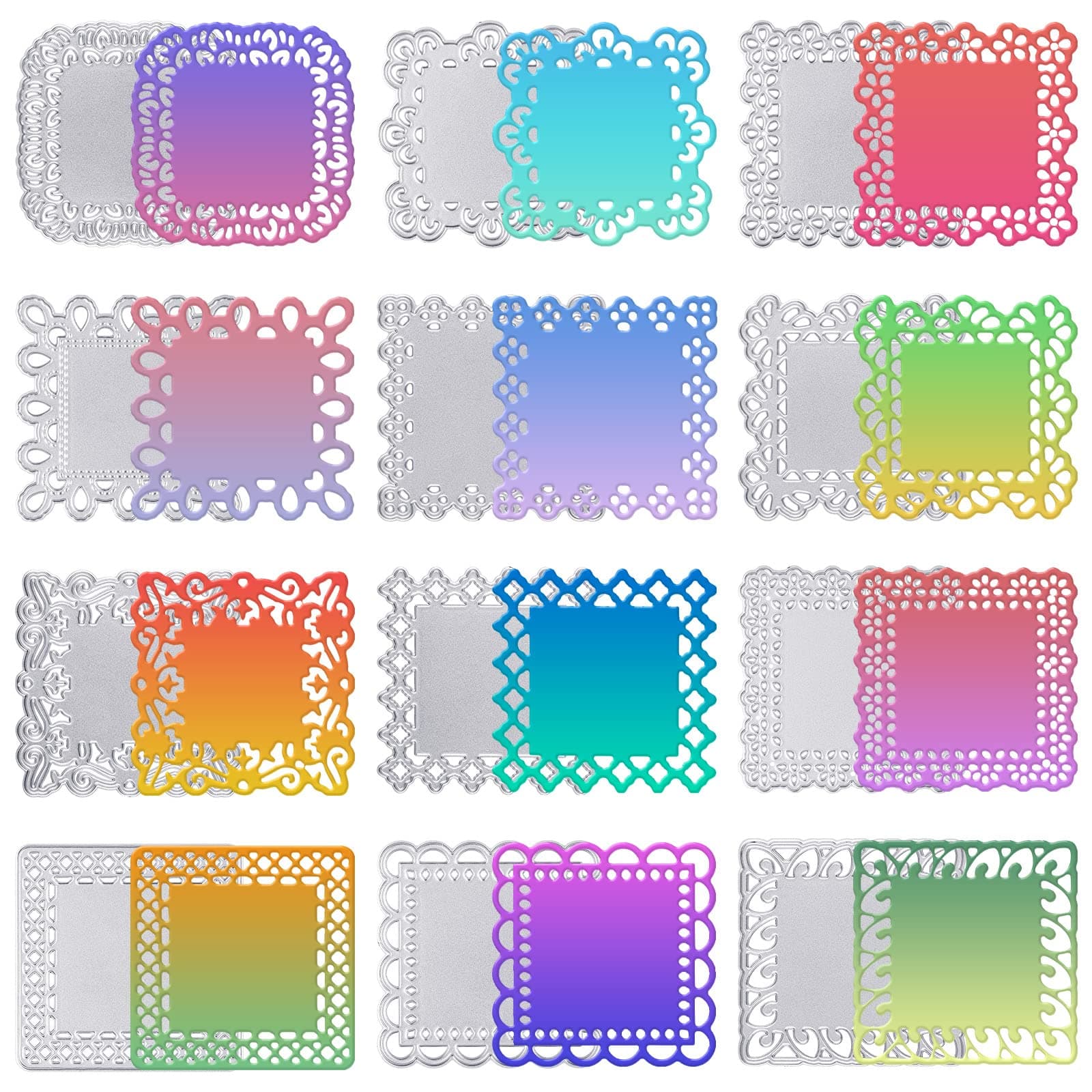 Censen 12 Piece Metal Die Cuts Set Lace Flower Border Cutting Dies for Card Making Different Patterns Cut Stencils Decorative Embossing Paper Dies for DIY Stamp Scrapbooking Craft Photo Album (Square)
